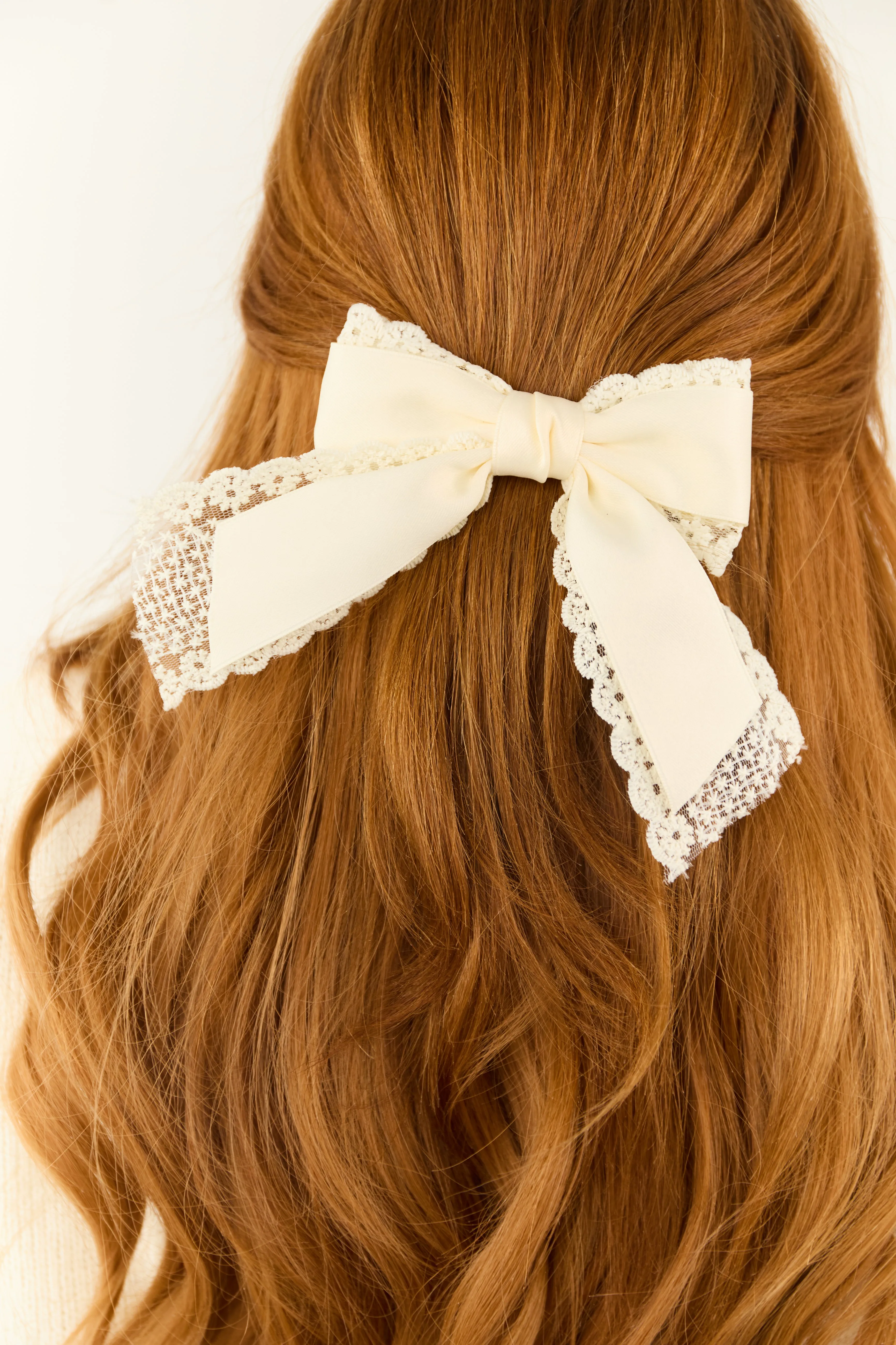 Cream Lace Bow Barrette Style Hair Clip sold by Lime Lush product image thumbnail 2