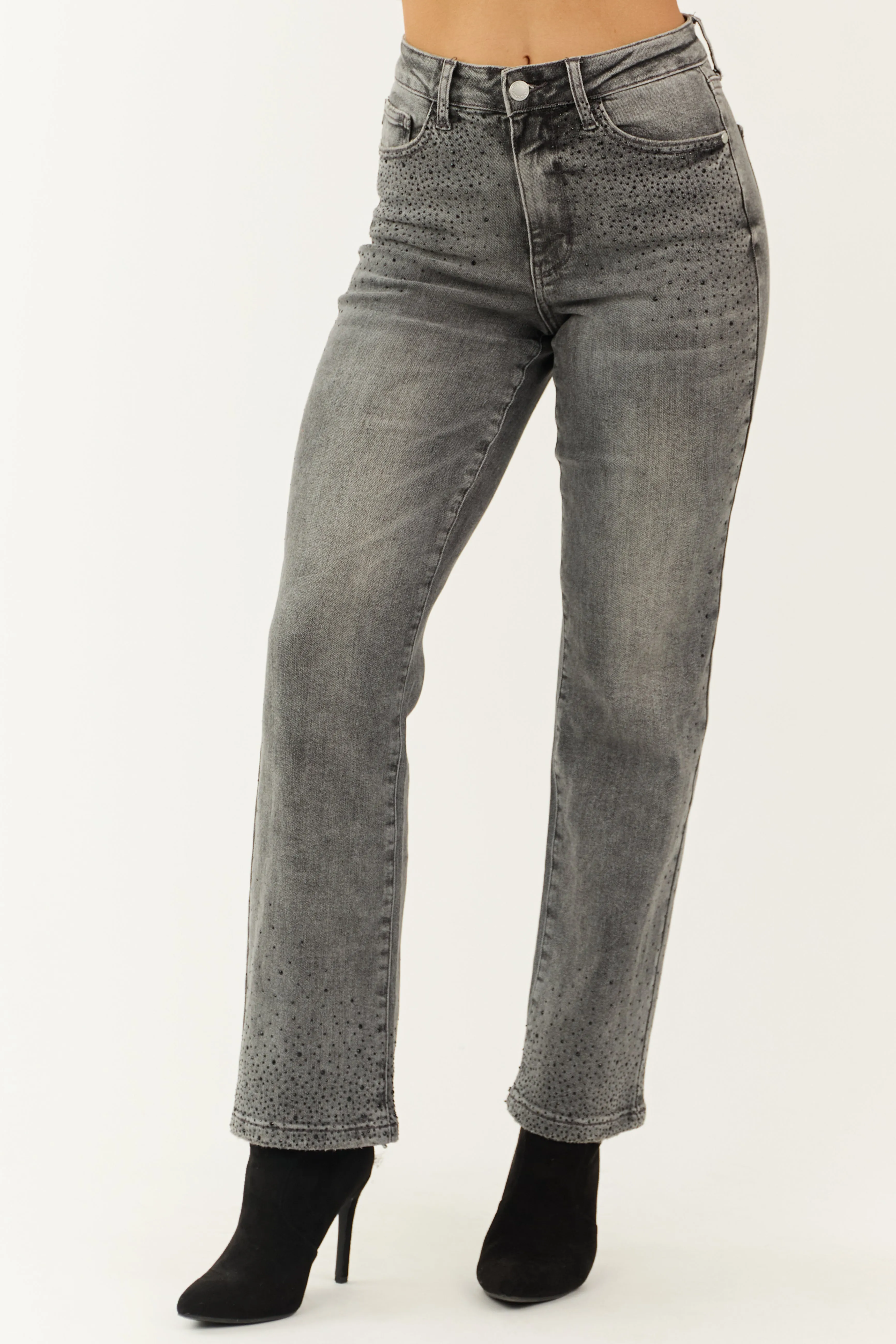 Judy Blue Stone Rhinestone Detail Straight Jeans sold by Lime Lush product image thumbnail 2