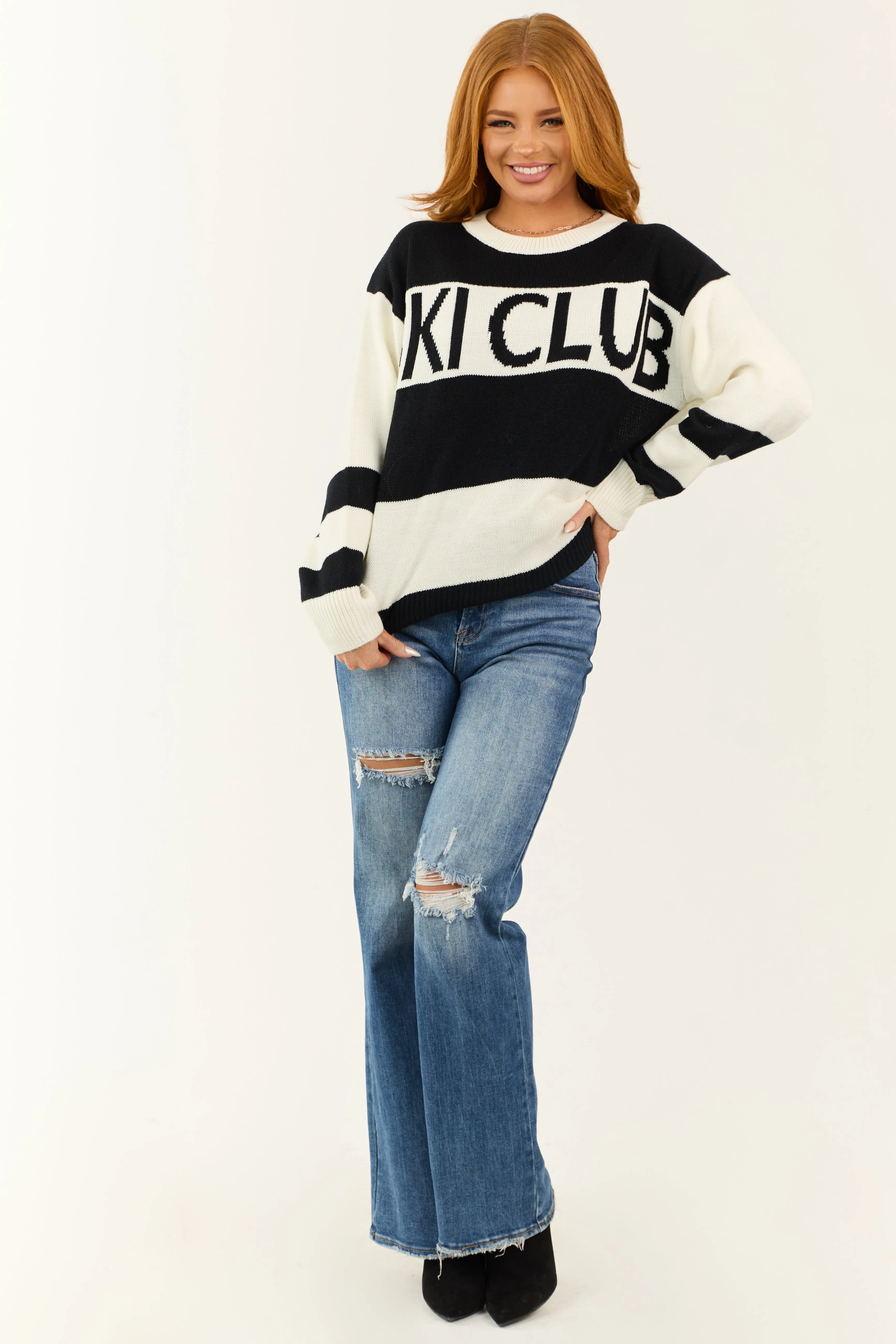 Black and Ivory 'Ski Club' Striped Knit Sweater sold by Lime Lush product image thumbnail 4