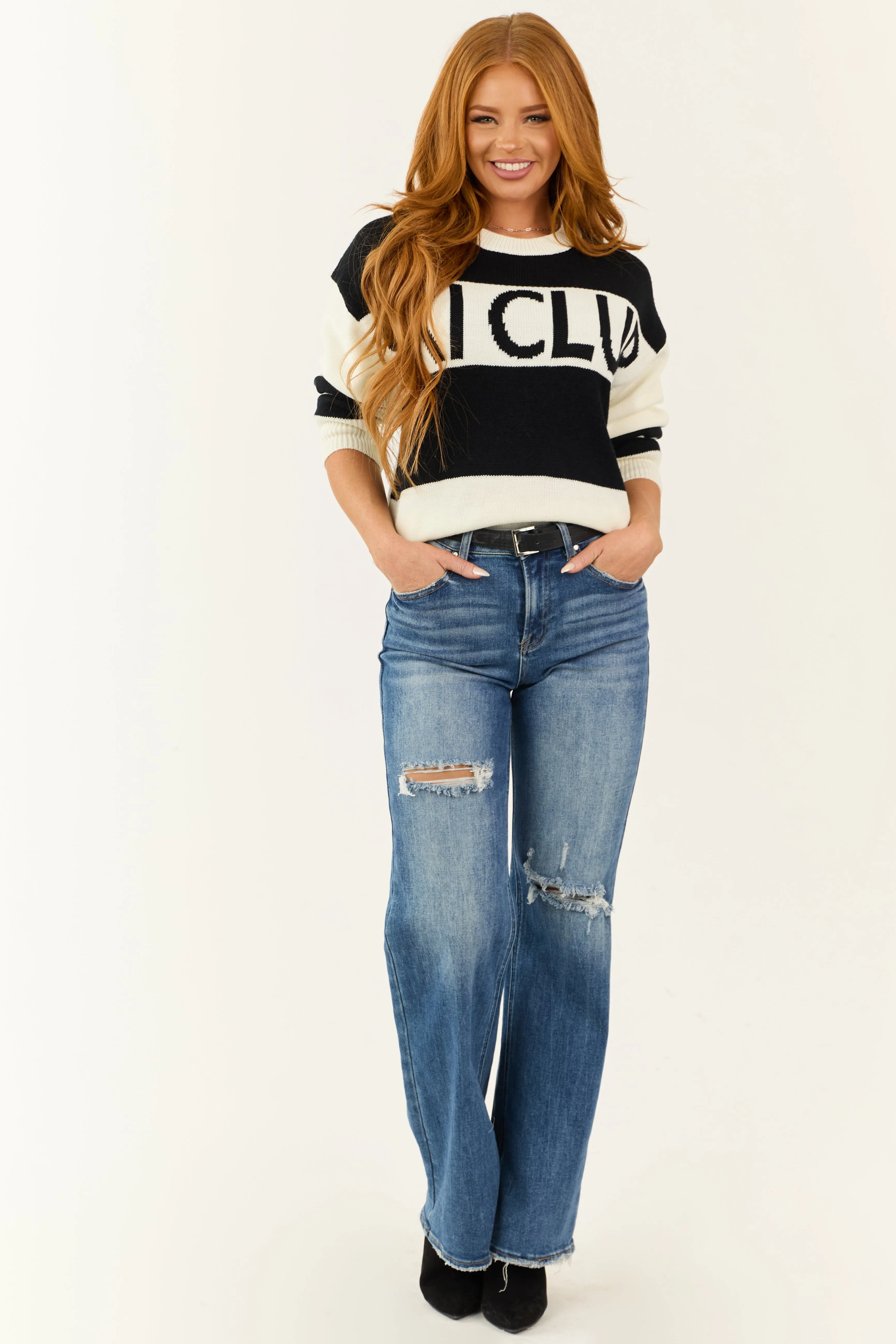 Black and Ivory 'Ski Club' Striped Knit Sweater sold by Lime Lush product image thumbnail 3