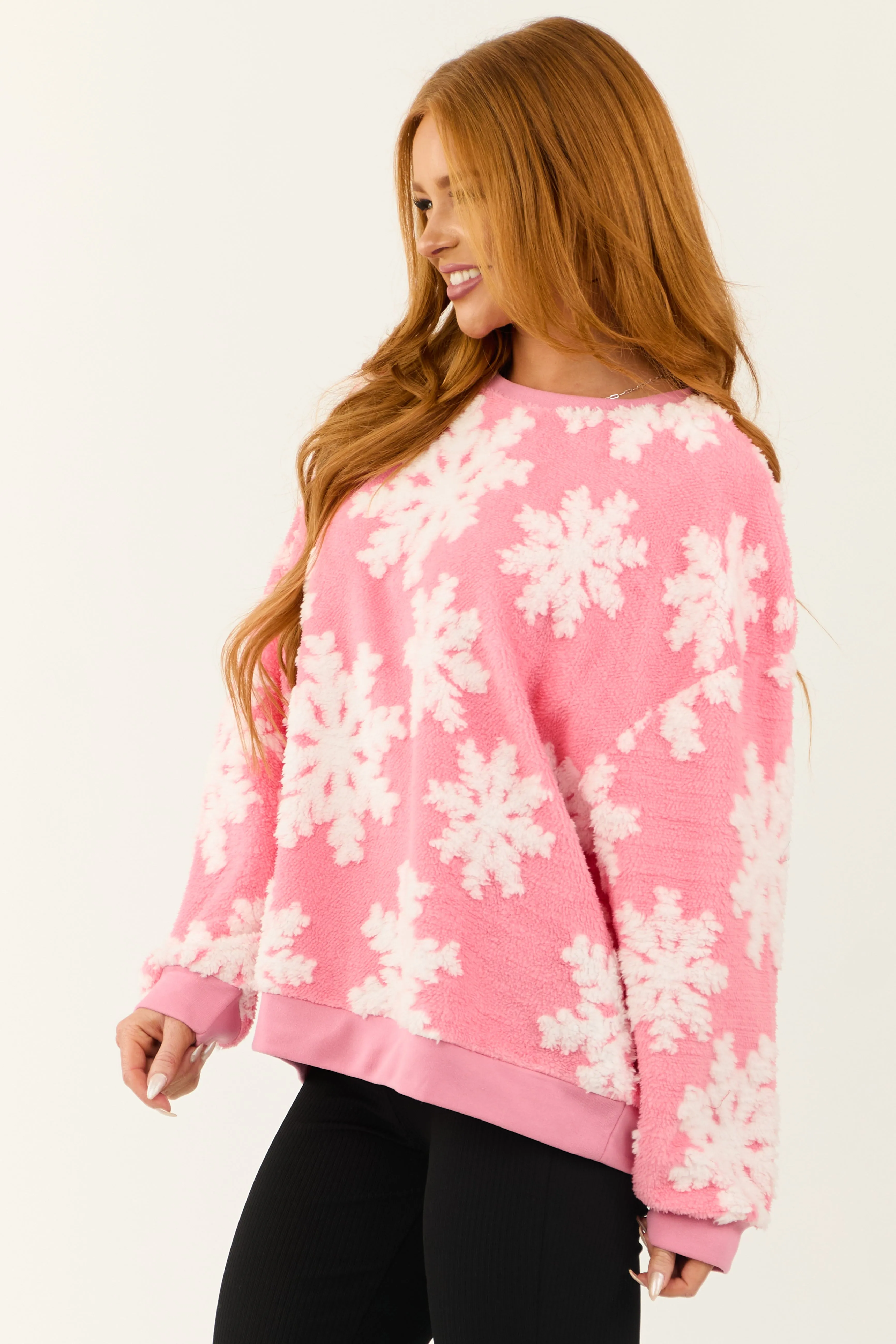 Bright Punch Soft Sherpa Snowflake Pullover Top sold by Lime Lush product image thumbnail 5