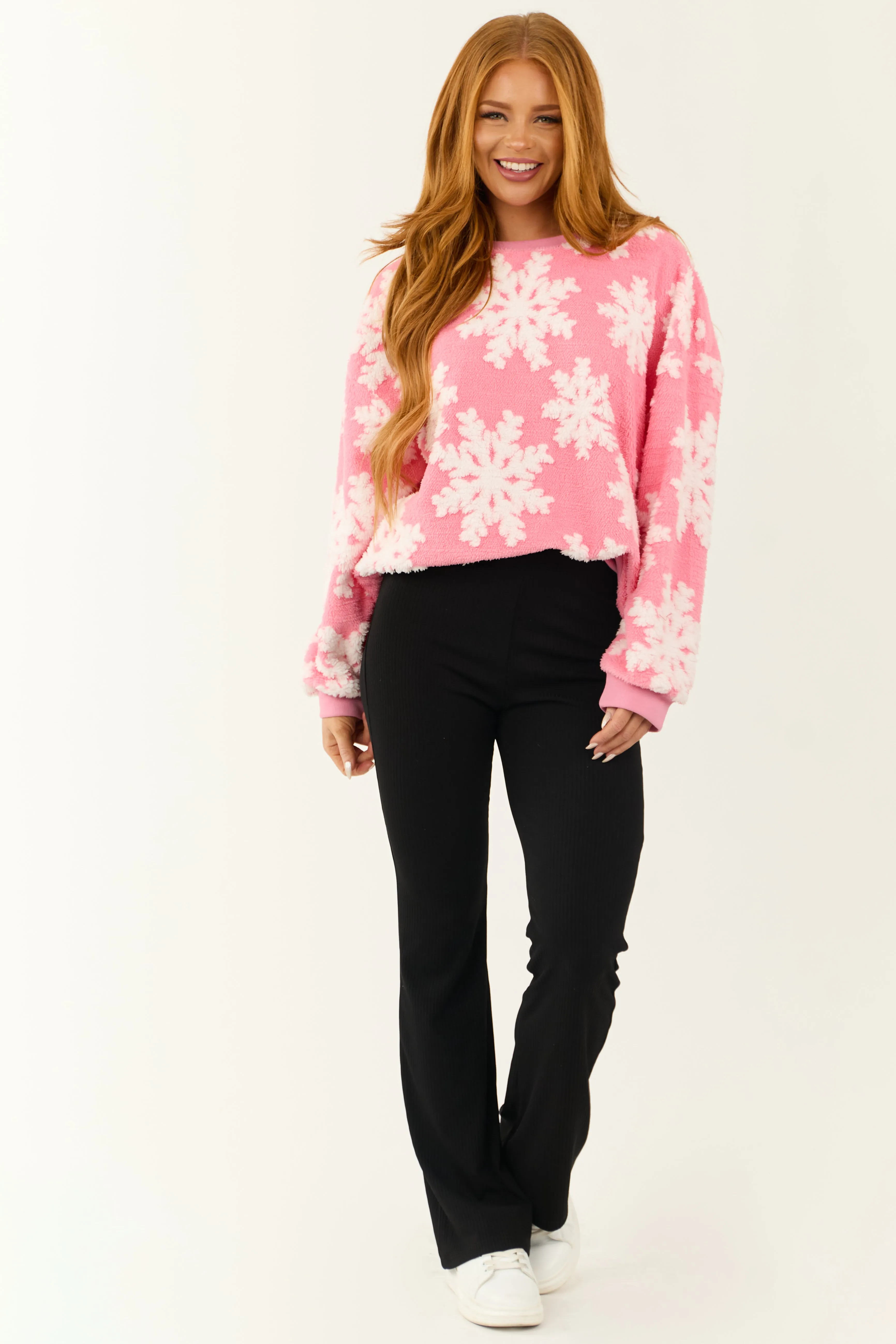 Bright Punch Soft Sherpa Snowflake Pullover Top sold by Lime Lush product image thumbnail 4