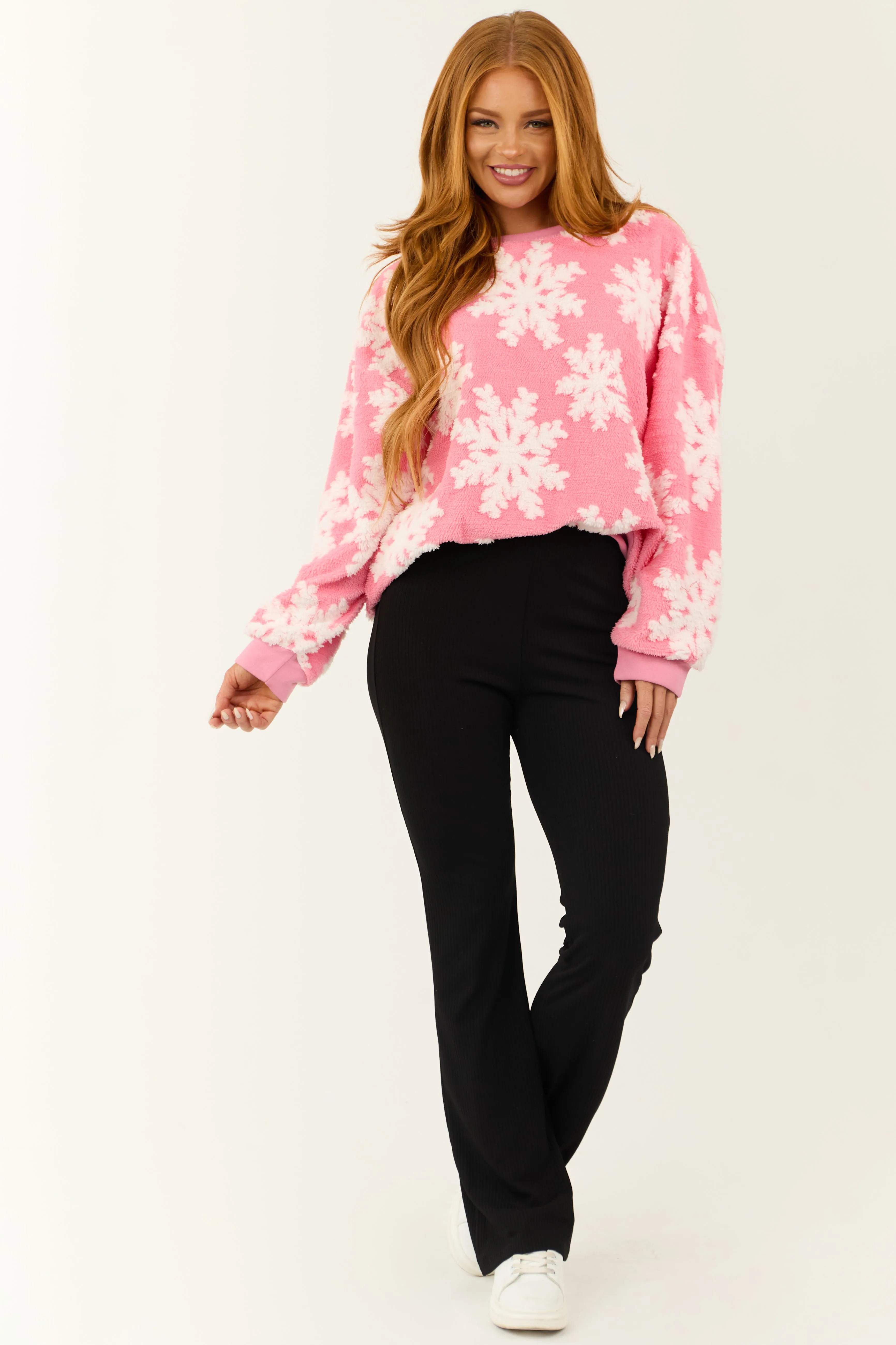 Bright Punch Soft Sherpa Snowflake Pullover Top sold by Lime Lush product image thumbnail 3