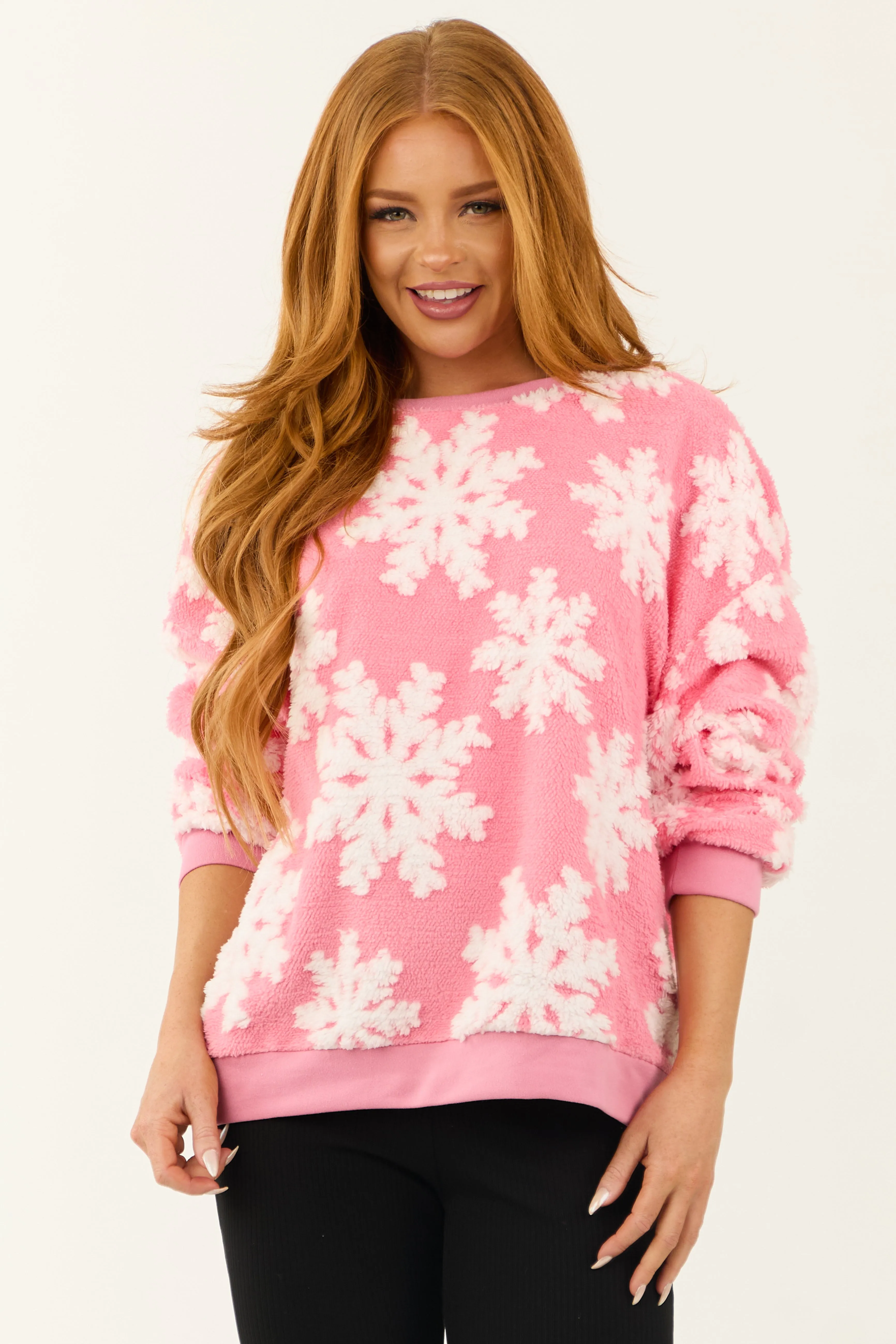 Bright Punch Soft Sherpa Snowflake Pullover Top sold by Lime Lush product image thumbnail 2