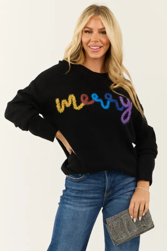Black 'Merry' Metallic Yarn Long Sleeve Sweater sold by Lime Lush