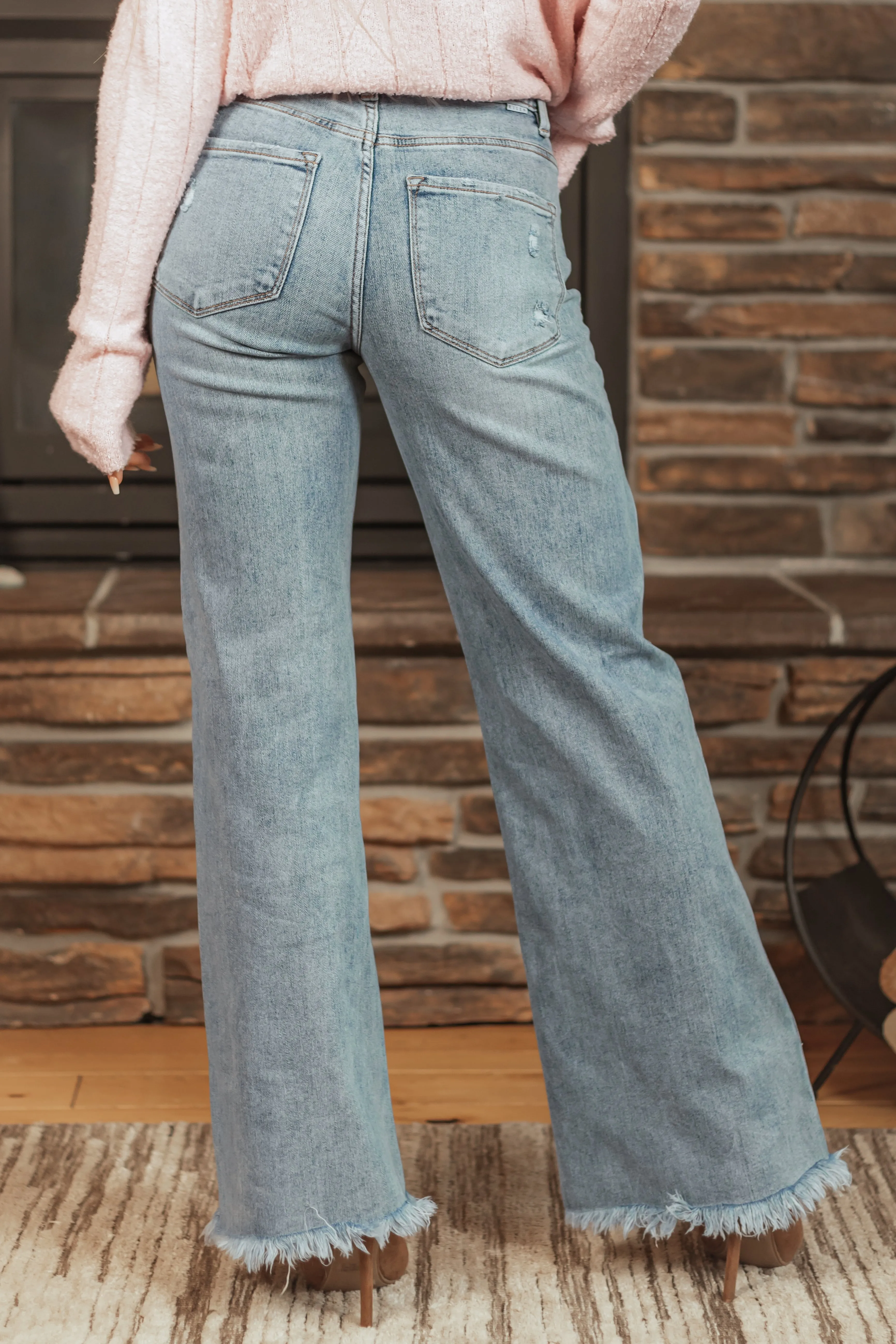 Risen Medium Wash Button Fly Wide Leg Jeans sold by Lime Lush product image thumbnail 4