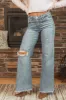 Risen Medium Wash Button Fly Wide Leg Jeans sold by Lime Lush