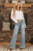 Risen Medium Wash Button Fly Wide Leg Jeans sold by Lime Lush