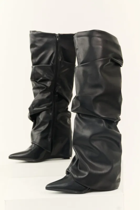 Black Faux Leather Slouchy Knee High Boots sold by Lime Lush