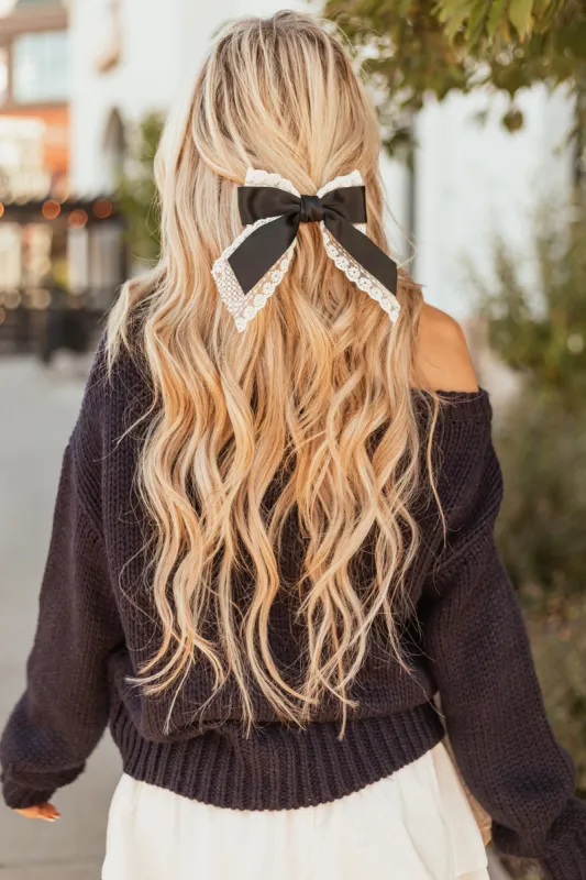 Black Lace Bow Barrette Style Hair Clip sold by Lime Lush