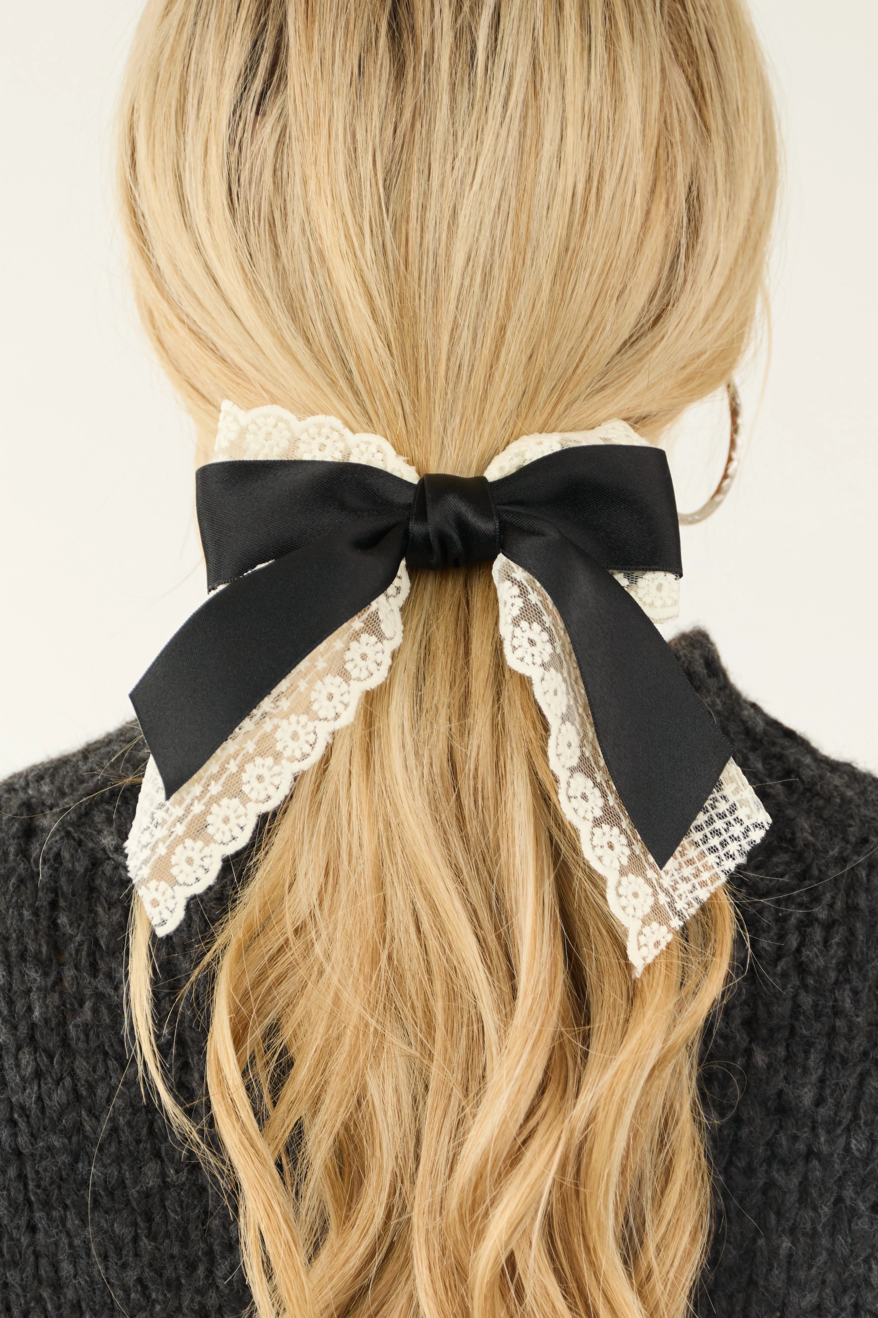 Black Lace Bow Barrette Style Hair Clip sold by Lime Lush product image thumbnail 2