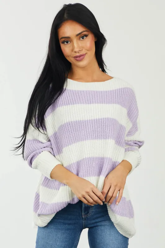 Iris Striped Long Sleeve Ribbed Sweater with Cuff Detail sold by Lime Lush