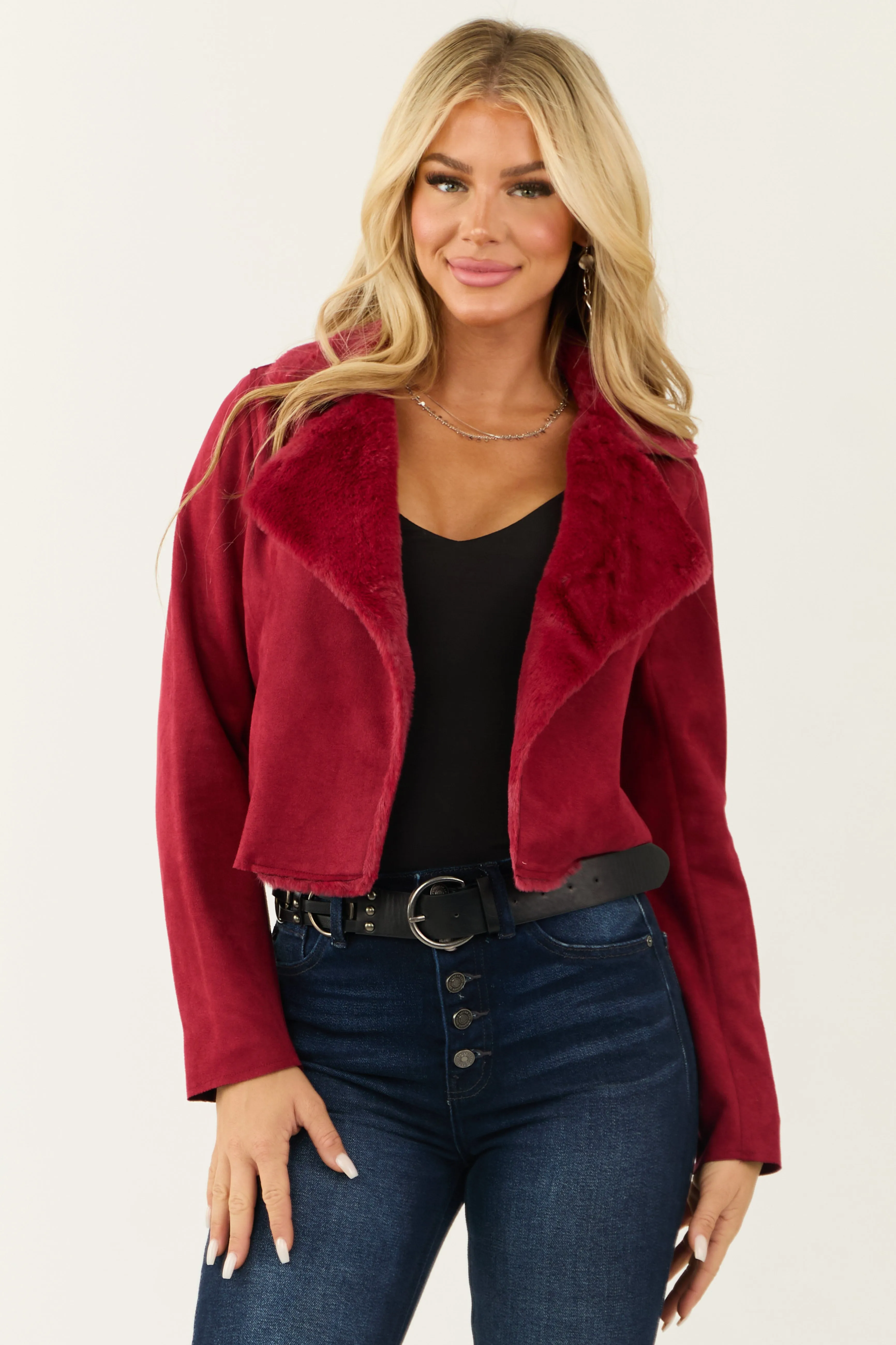 Ruby Faux Suede Soft Fur Lined Biker Jacket sold by Lime Lush product image thumbnail 2