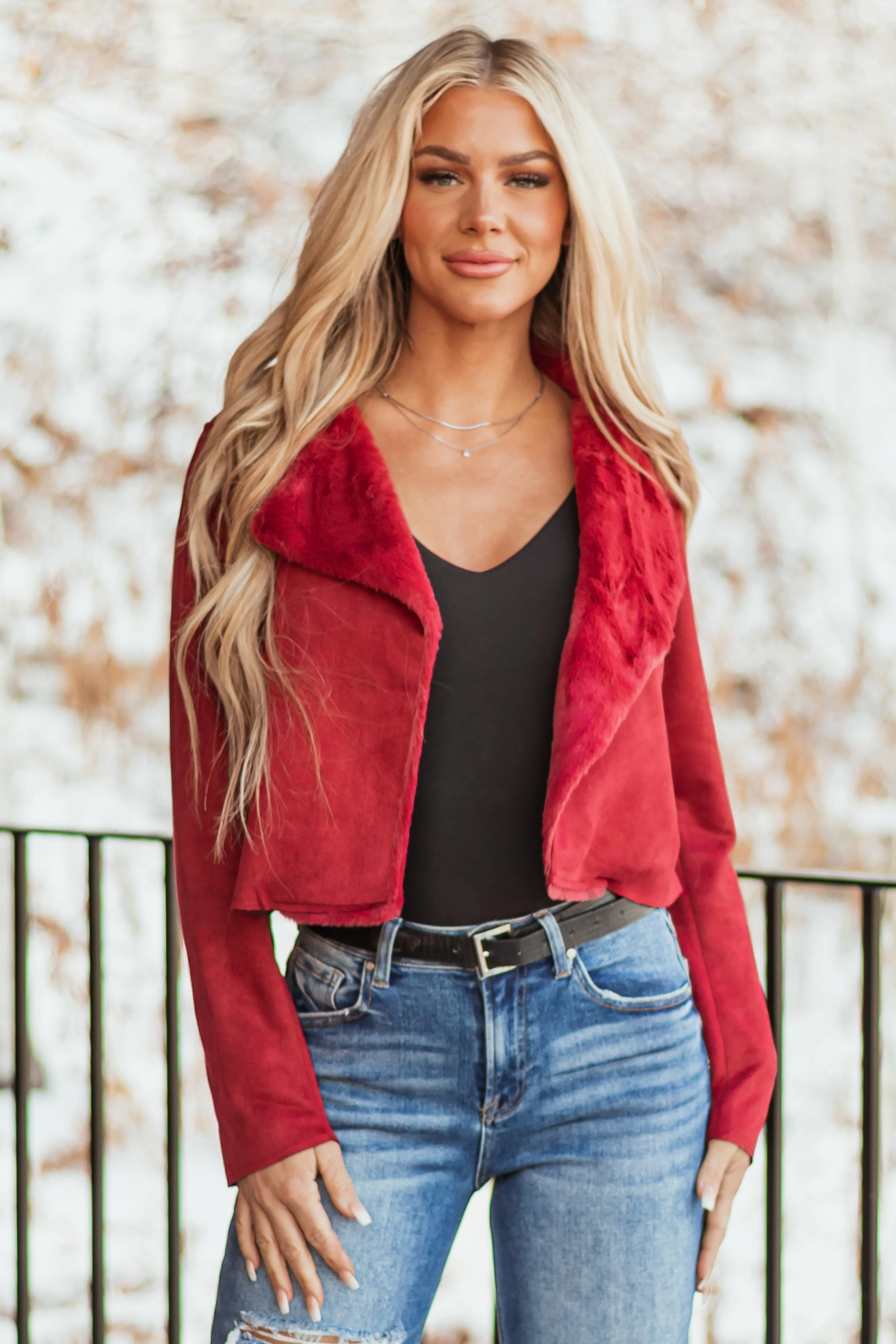 Ruby Faux Suede Soft Fur Lined Biker Jacket sold by Lime Lush