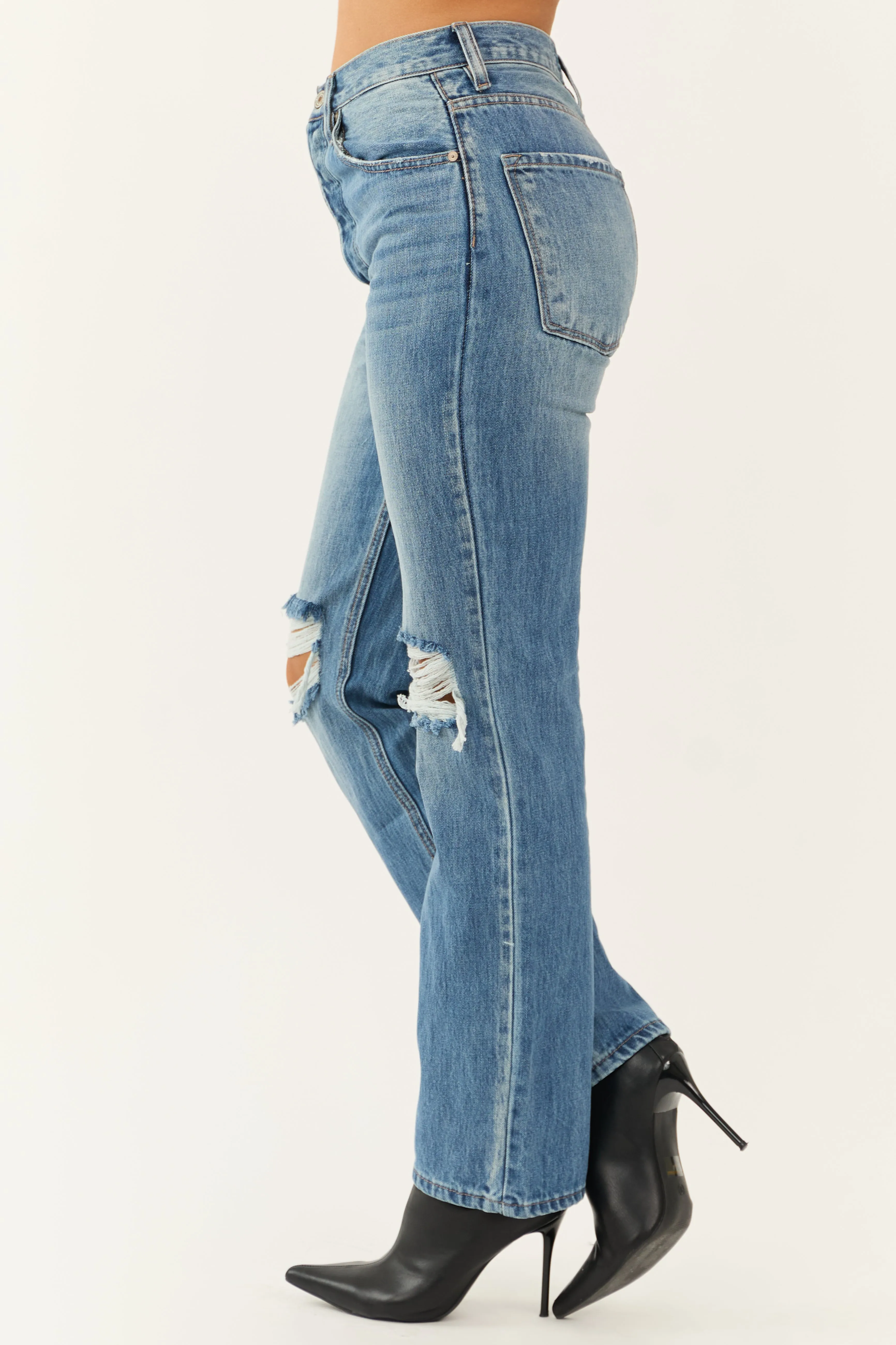 KanCan Medium Wash Distressed 90's Straight Leg Jeans sold by Lime Lush product image thumbnail 3