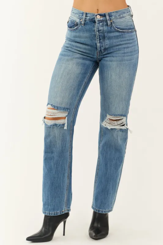 KanCan Medium Wash Distressed 90's Straight Leg Jeans made by Kan Can