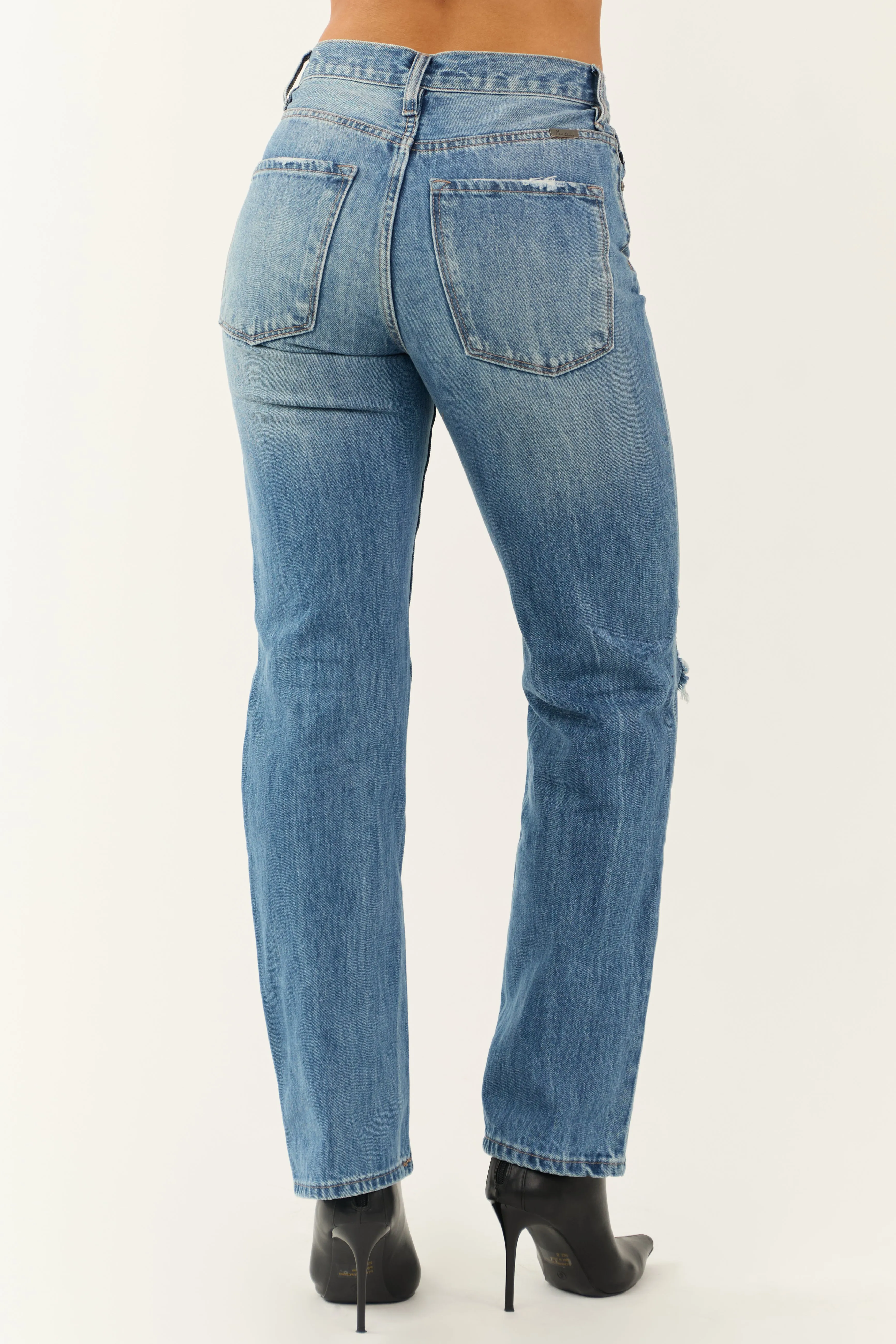 KanCan Medium Wash Distressed 90's Straight Leg Jeans sold by Lime Lush product image thumbnail 4