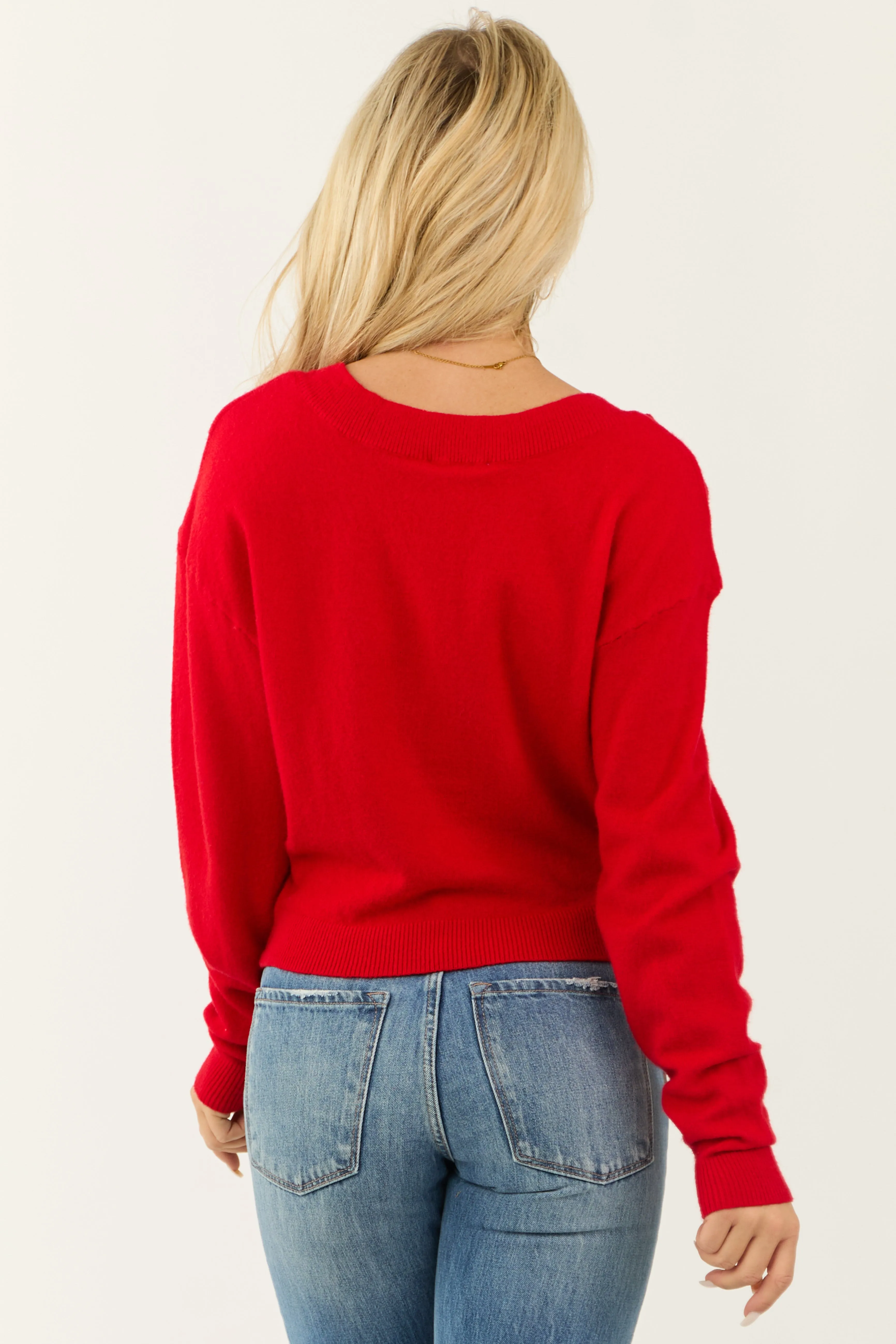 Lipstick Wide V Neck Cashmere Sweater sold by Lime Lush product image thumbnail 5