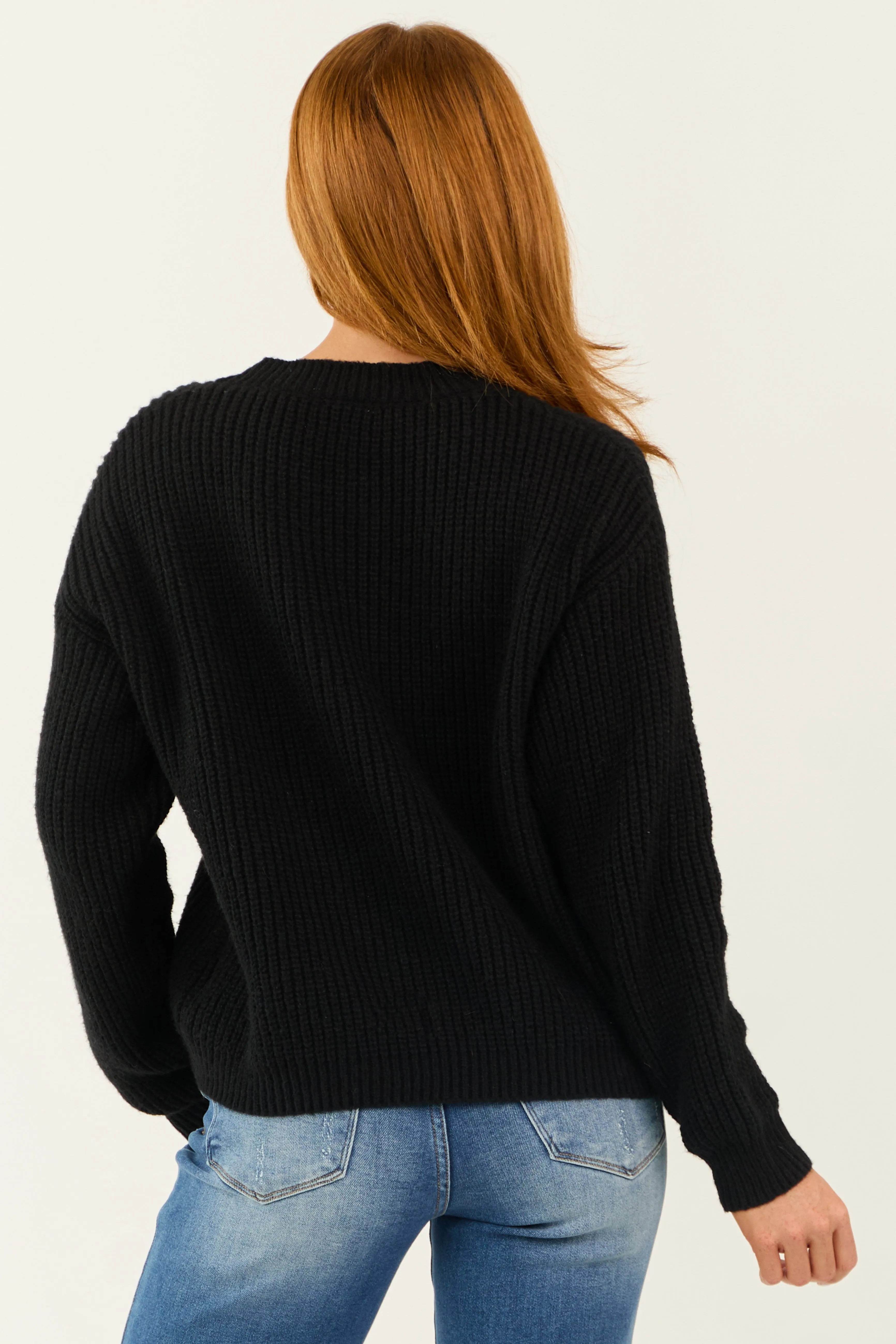 Black and Gold Sequin Bow Graphic Knit Sweater sold by Lime Lush product image thumbnail 5