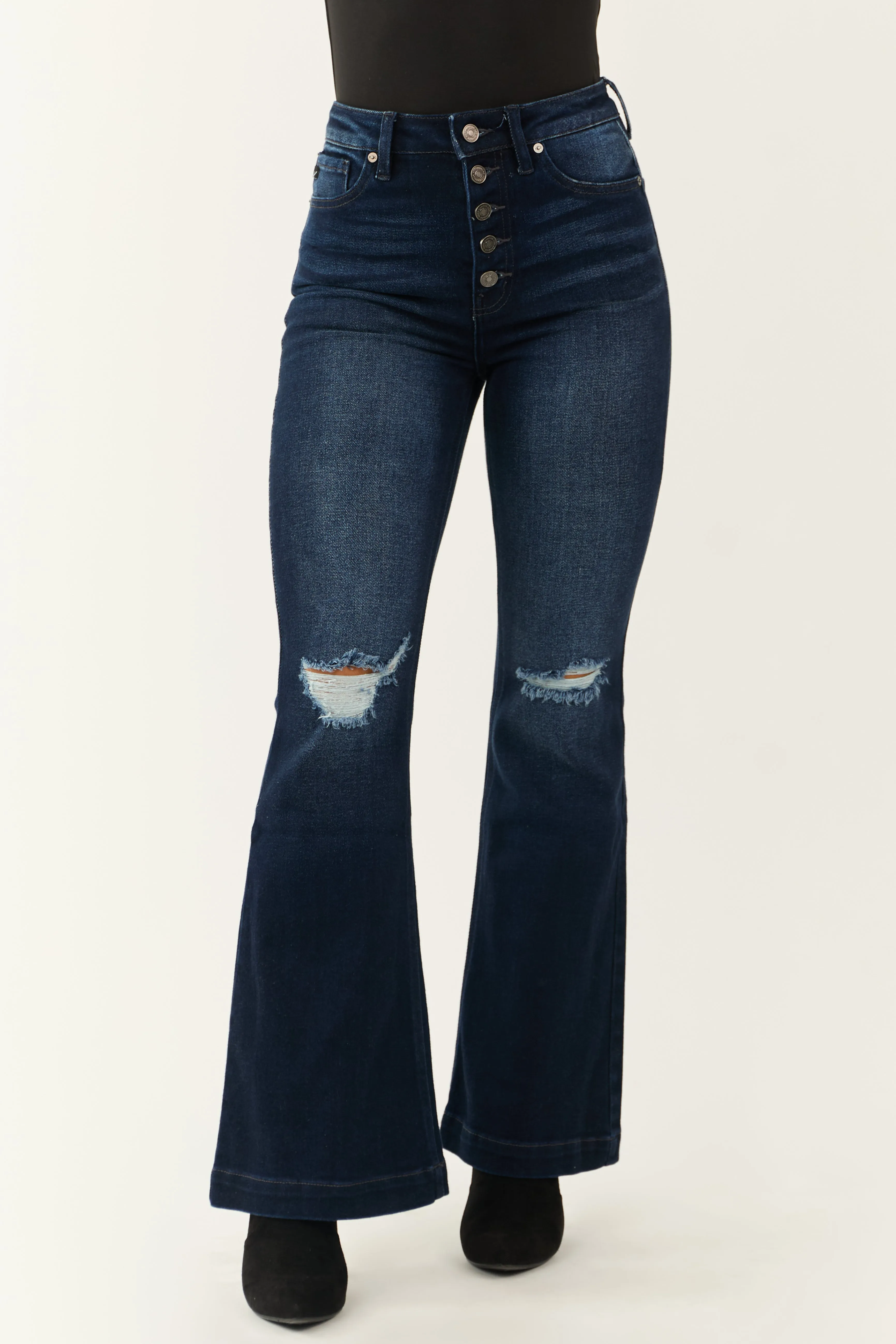 KanCan Dark Wash High Rise Flare Jeans sold by Lime Lush