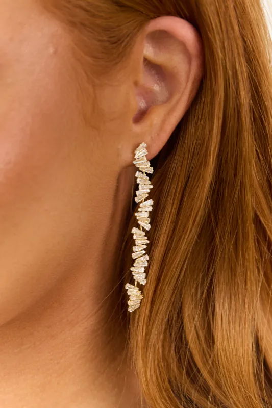 Gold Baguette Gemstone Chain Drop Earrings sold by Lime Lush
