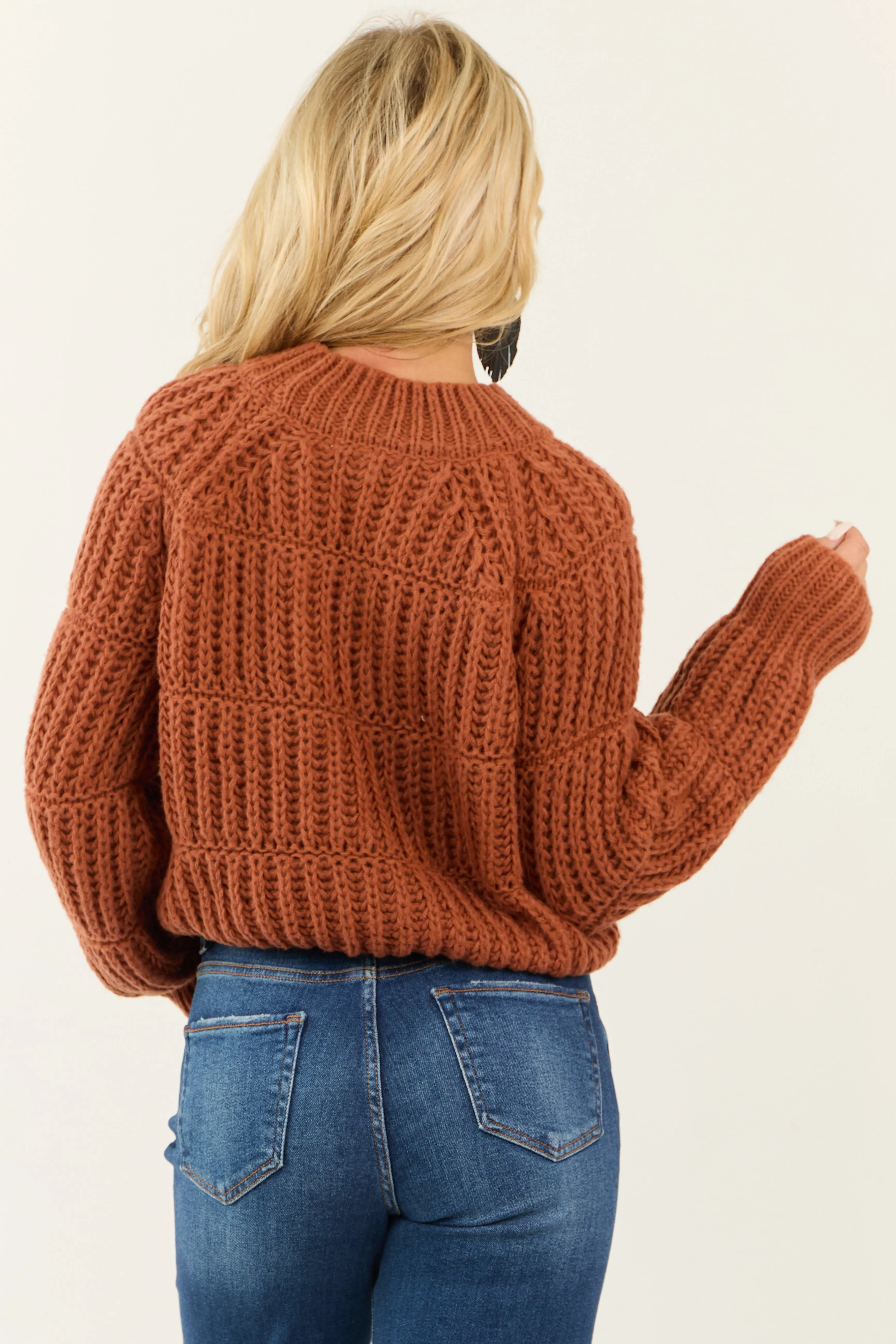 Pumpkin Spice Chunky Knit Mixed Weave Sweater sold by Lime Lush product image thumbnail 5