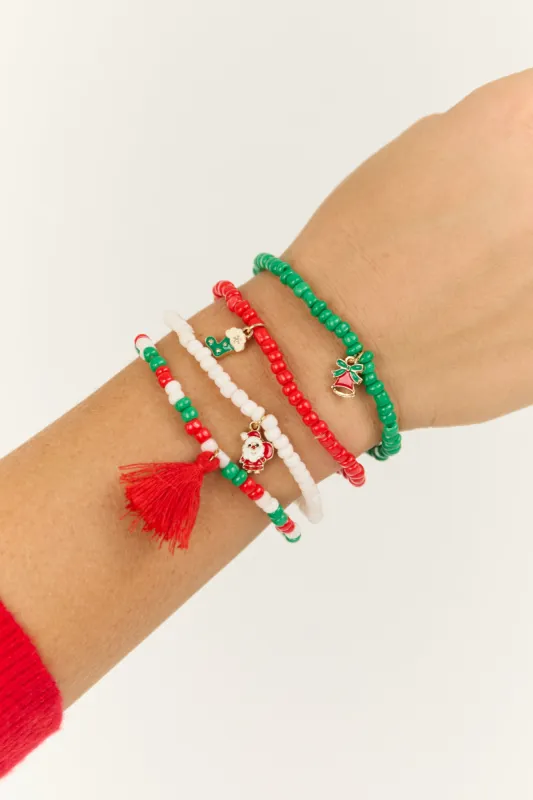 Multicolor Beaded Christmas Charms Bracelet Set sold by Lime Lush