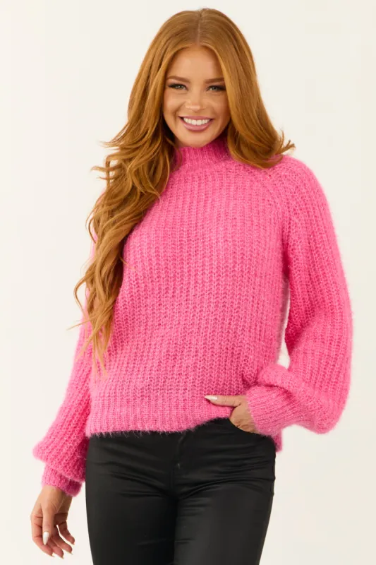 Bubblegum Tinsel Yarn Mock Neck Sweater sold by Lime Lush