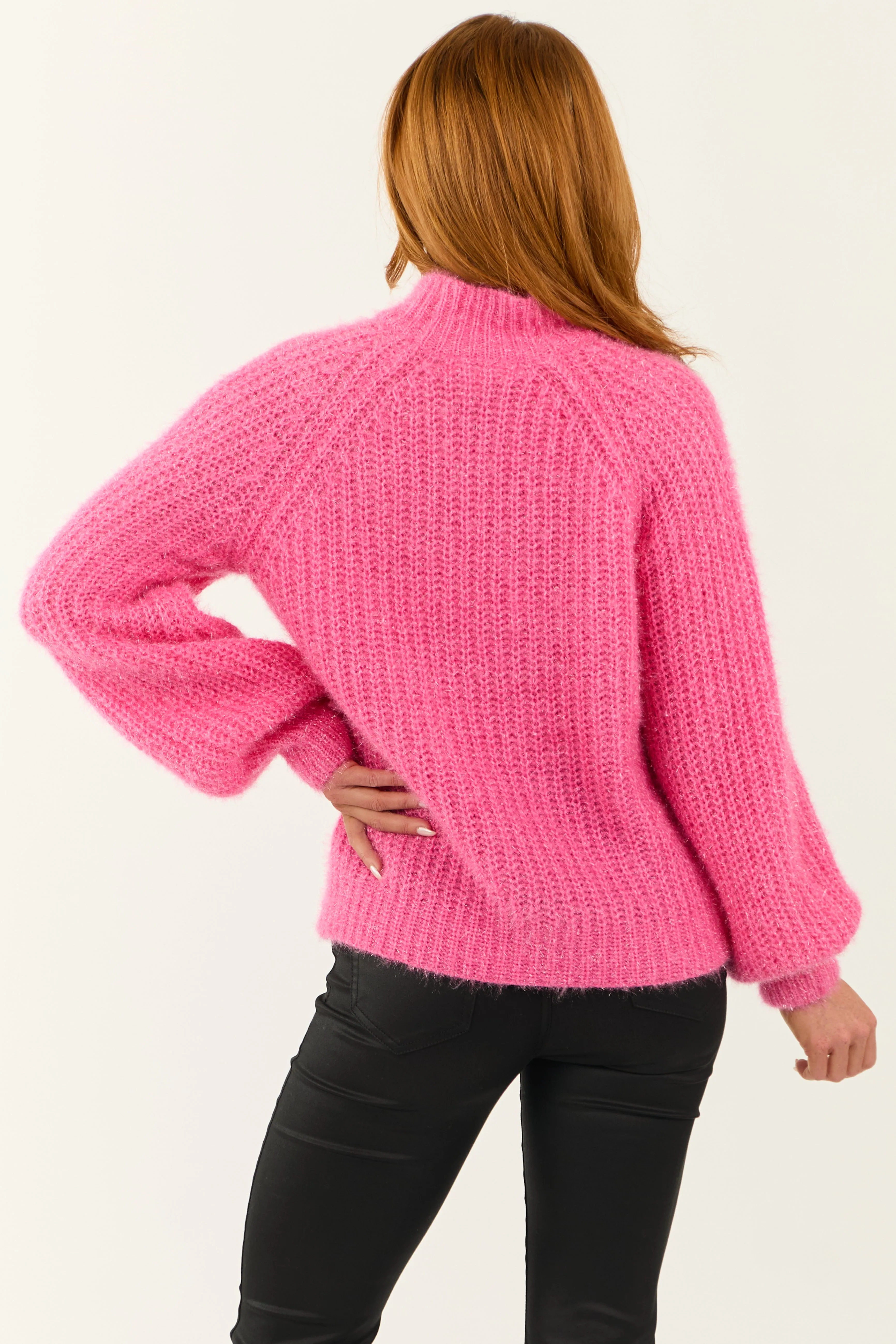 Bubblegum Tinsel Yarn Mock Neck Sweater sold by Lime Lush product image thumbnail 5