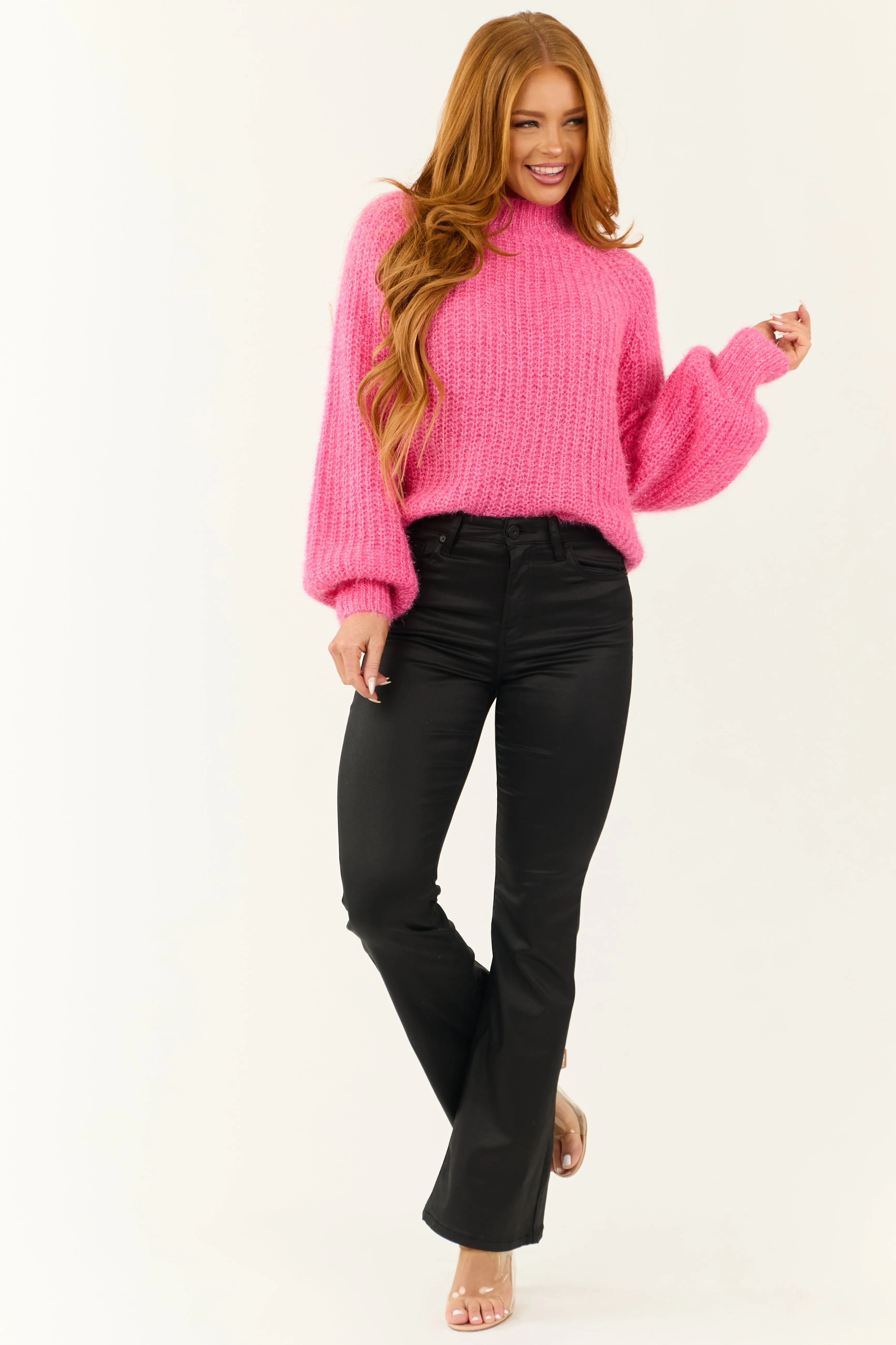 Bubblegum Tinsel Yarn Mock Neck Sweater sold by Lime Lush product image thumbnail 2