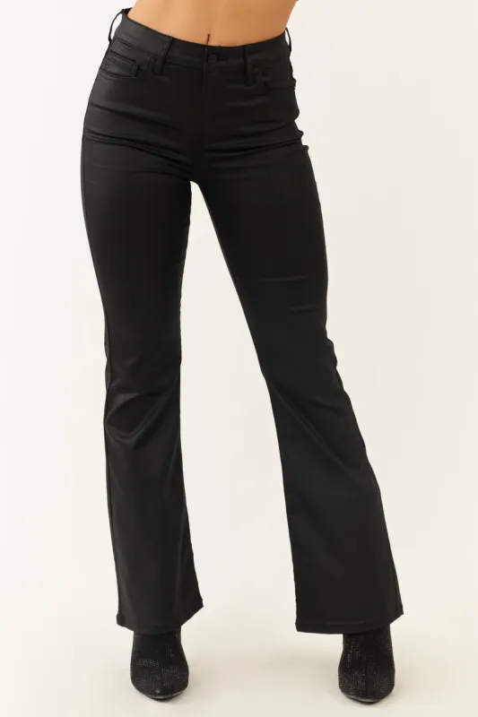 Hidden Jeans Black Coated High Rise Slim Flare Jeans sold by Lime Lush