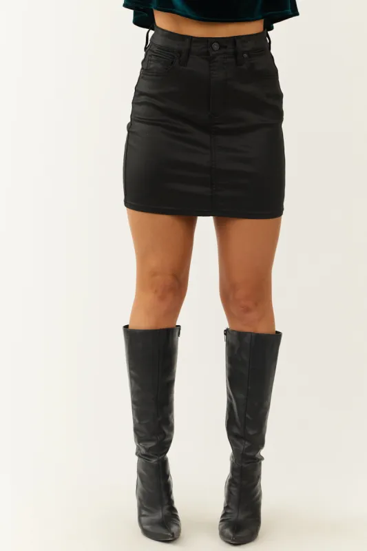 Hidden Jeans Black Coated High Rise Denim Mini Skirt sold by Lime Lush