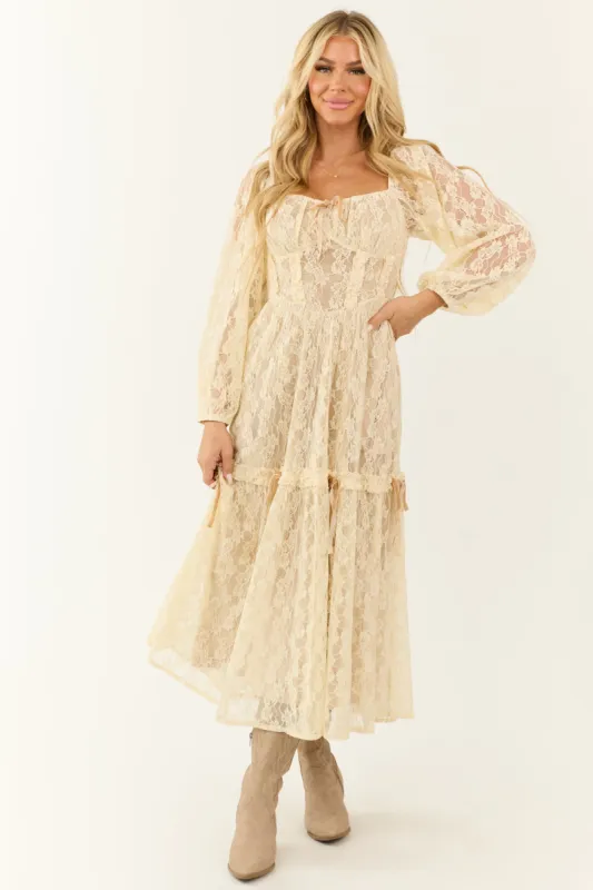 Almond Lace Corset Style Maxi Dress sold by Lime Lush
