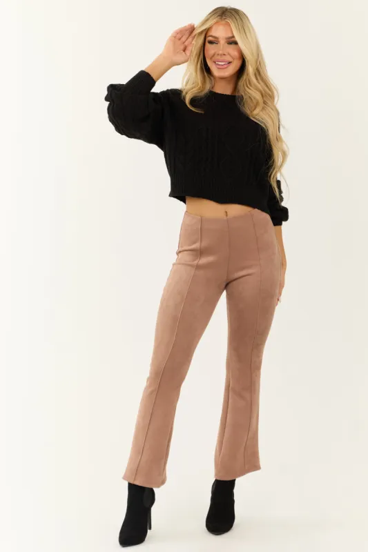 Rose Taupe Faux Suede Flare Pants sold by Lime Lush