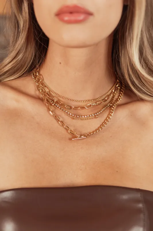 Gold 5 Piece Variety Chain Necklace Set sold by Lime Lush