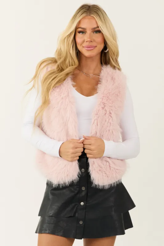 Dusty Blush Faux Fur Soft Open Vest sold by Lime Lush