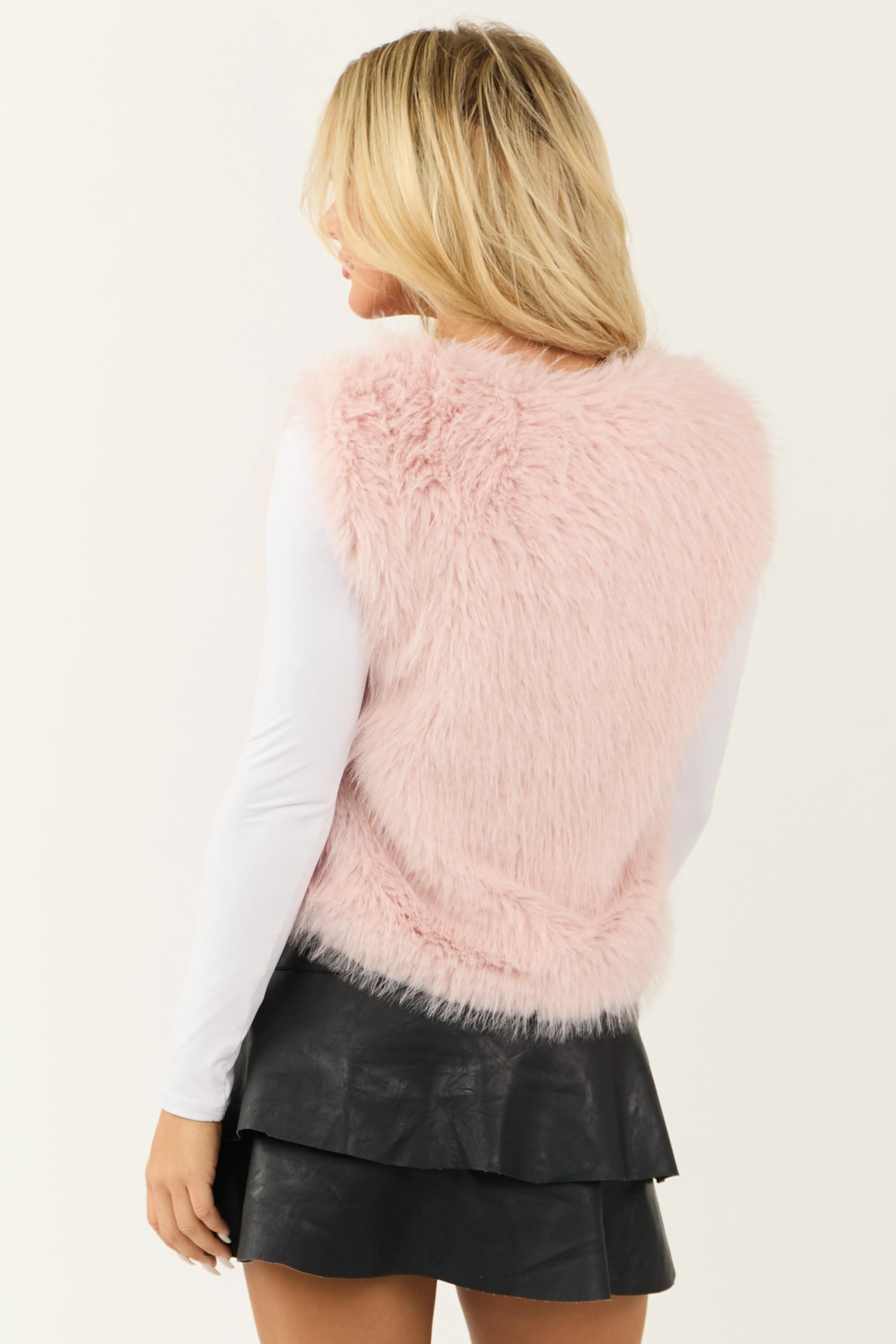 Dusty Blush Faux Fur Soft Open Vest sold by Lime Lush product image thumbnail 5