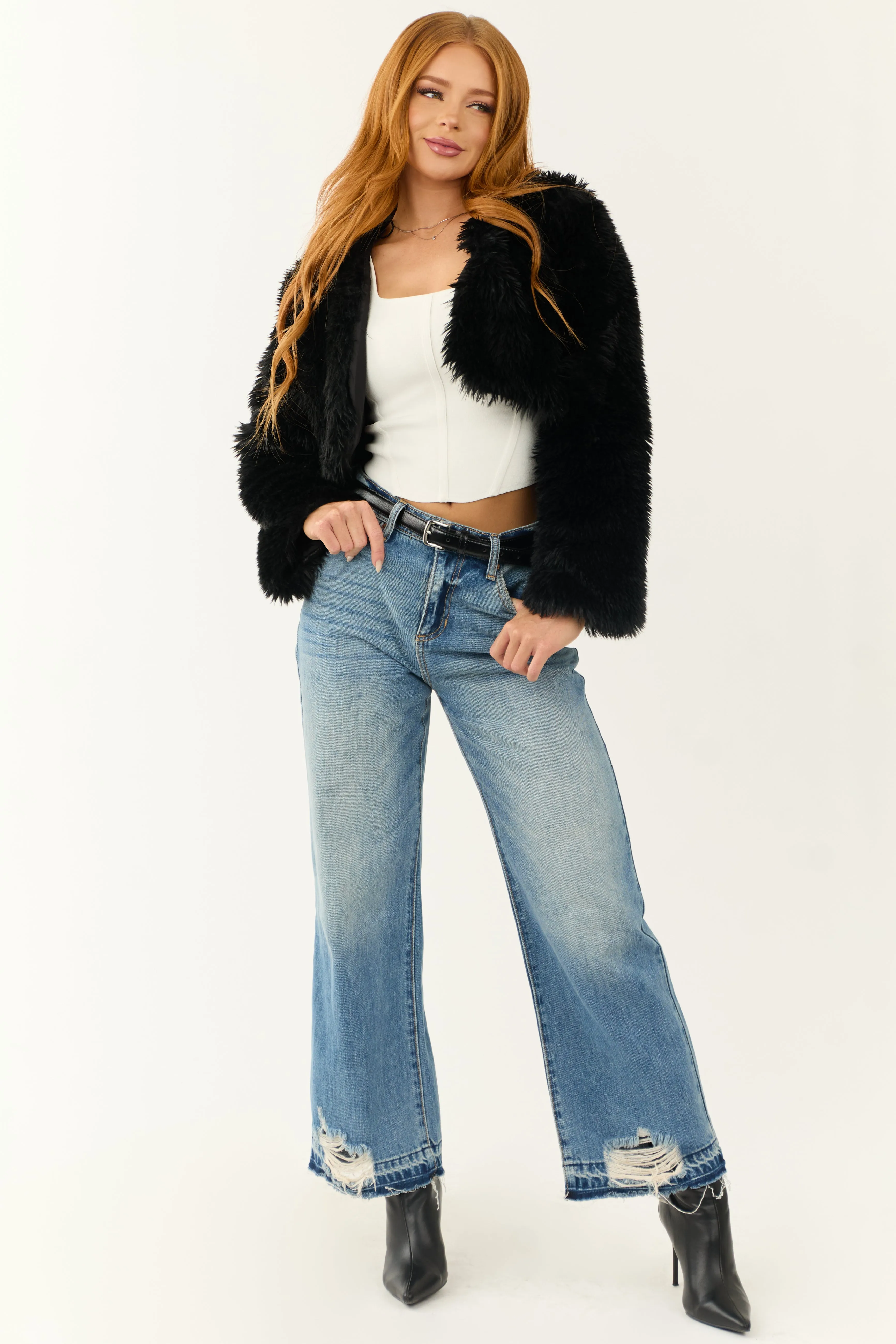 Black Faux Fur Long Sleeve Crop Jacket sold by Lime Lush product image thumbnail 5