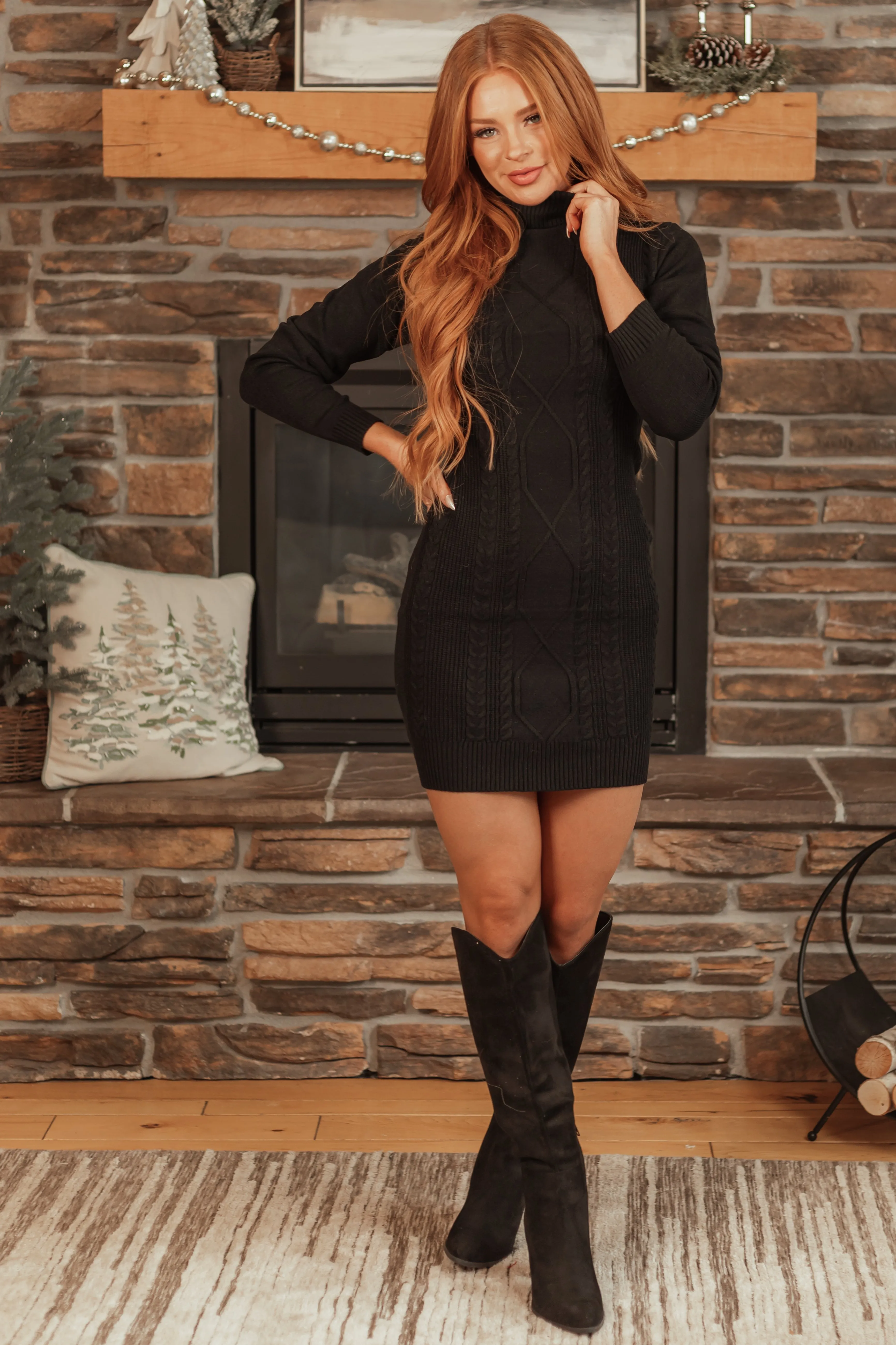 Black Bodycon Long Sleeve Sweater Mini Dress sold by Lime Lush