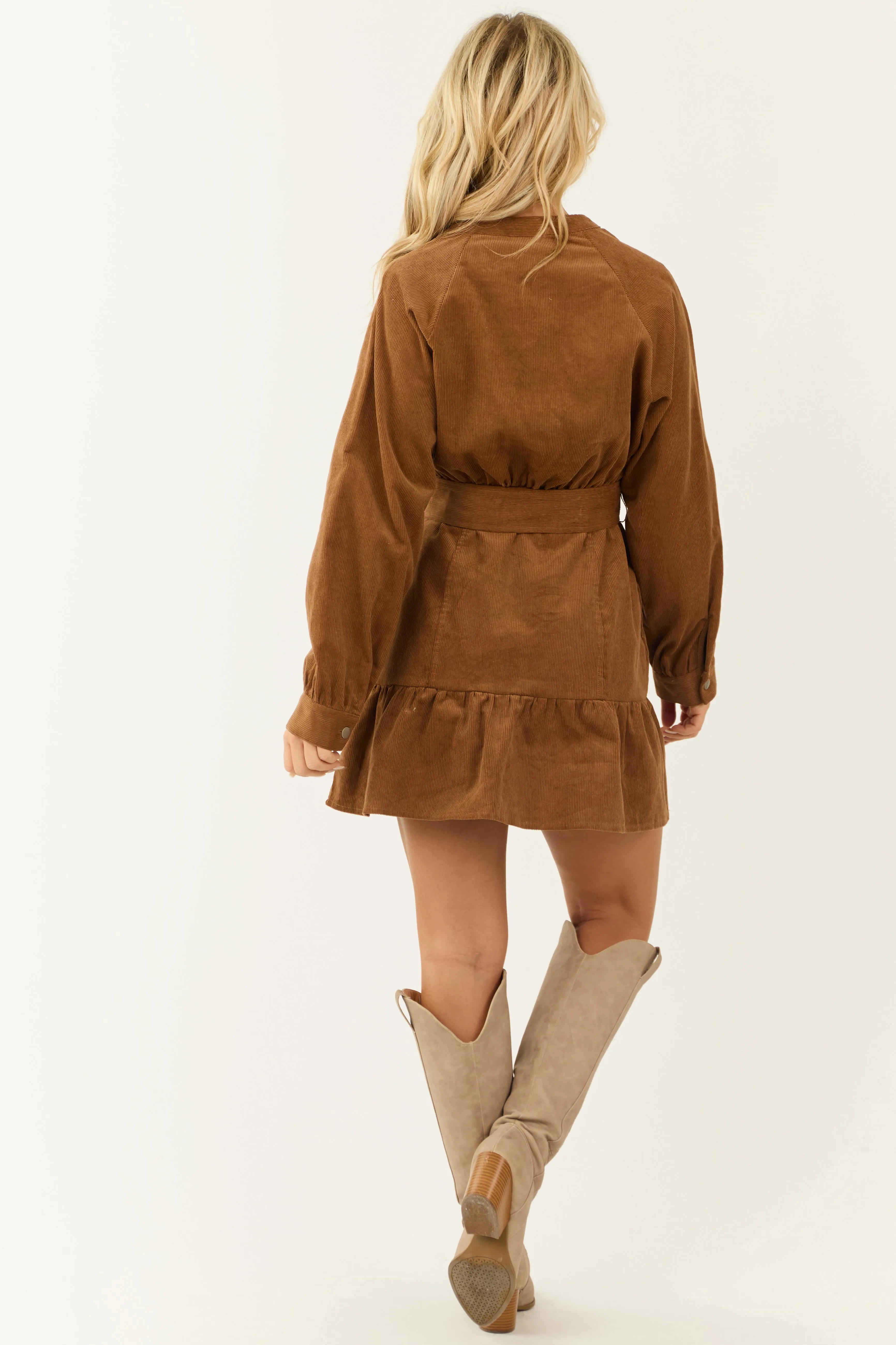 Brown Sugar Long Sleeve Corduroy Short Dress sold by Lime Lush product image thumbnail 5