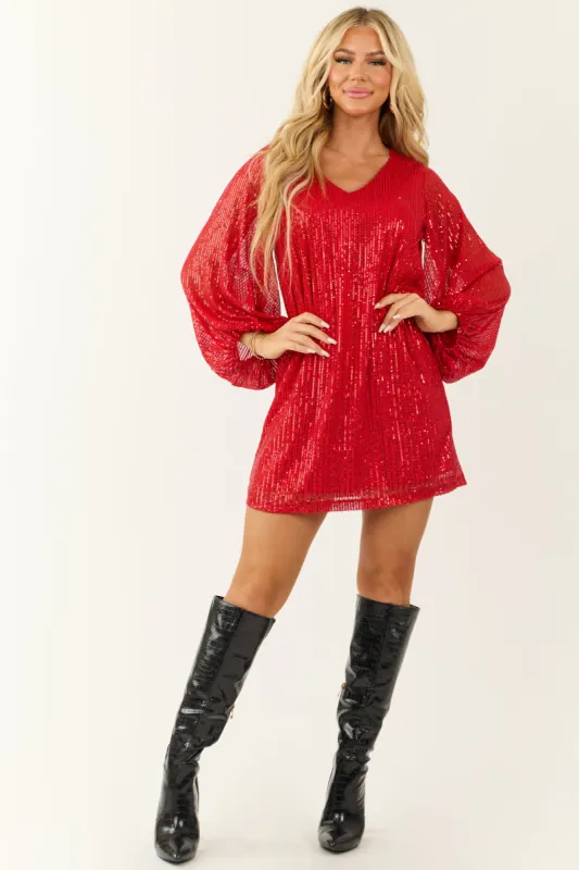 Scarlet Sequin V Neck 3/4 Sleeve Mini Dress sold by Lime Lush
