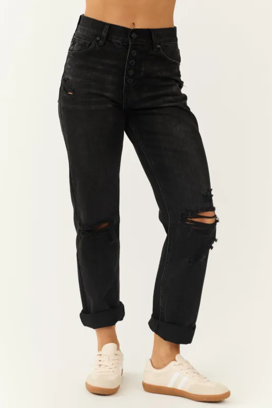 KanCan Charcoal Washed Distressed Straight Jeans sold by Lime Lush