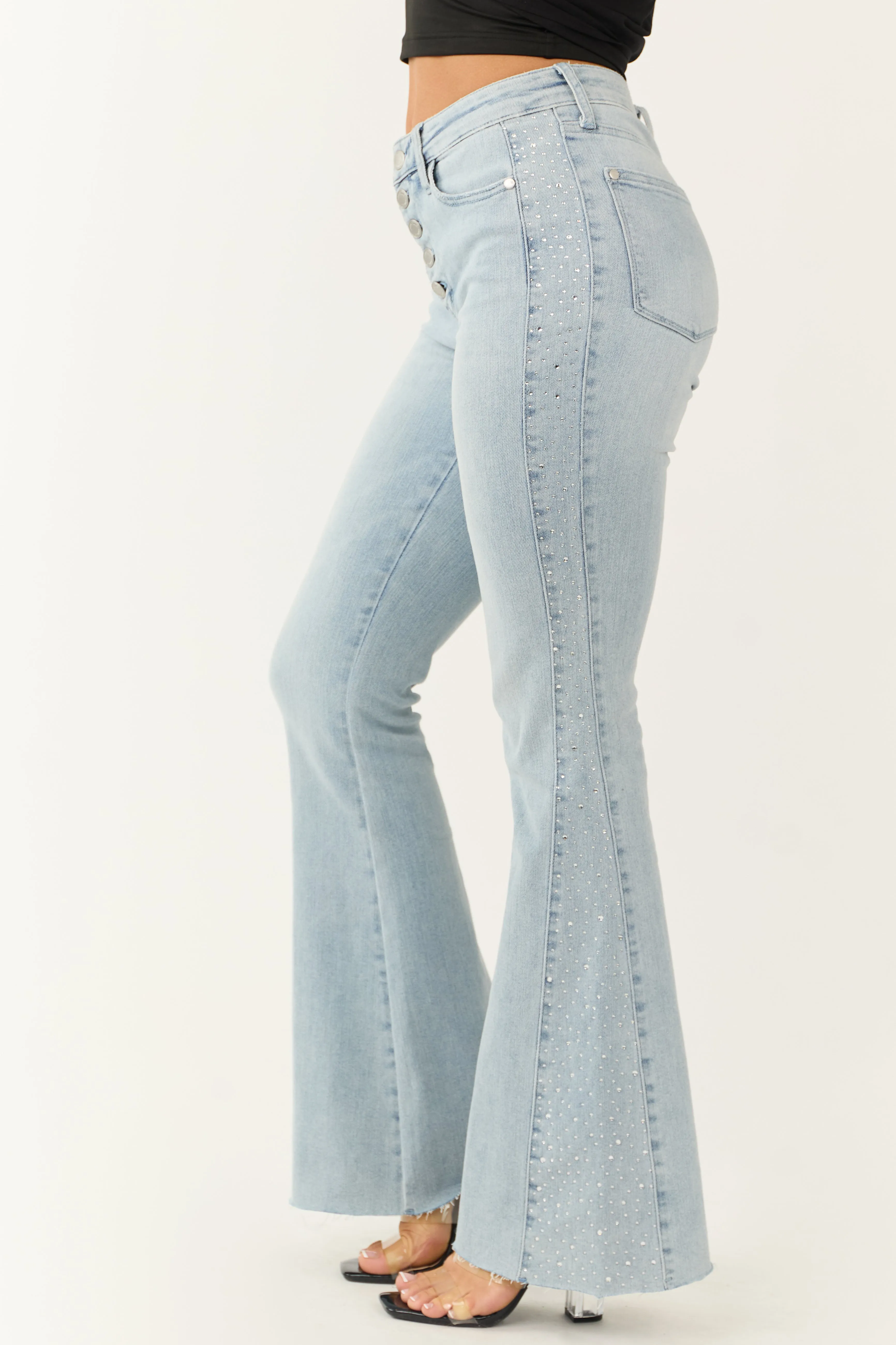 Judy Blue Light Wash Rhinestone Side Flare Jeans sold by Lime Lush product image thumbnail 3