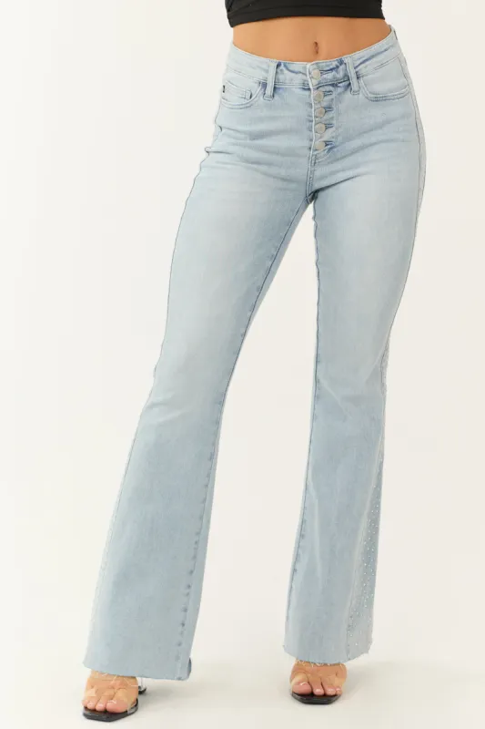 Judy Blue Light Wash Rhinestone Side Flare Jeans sold by Lime Lush