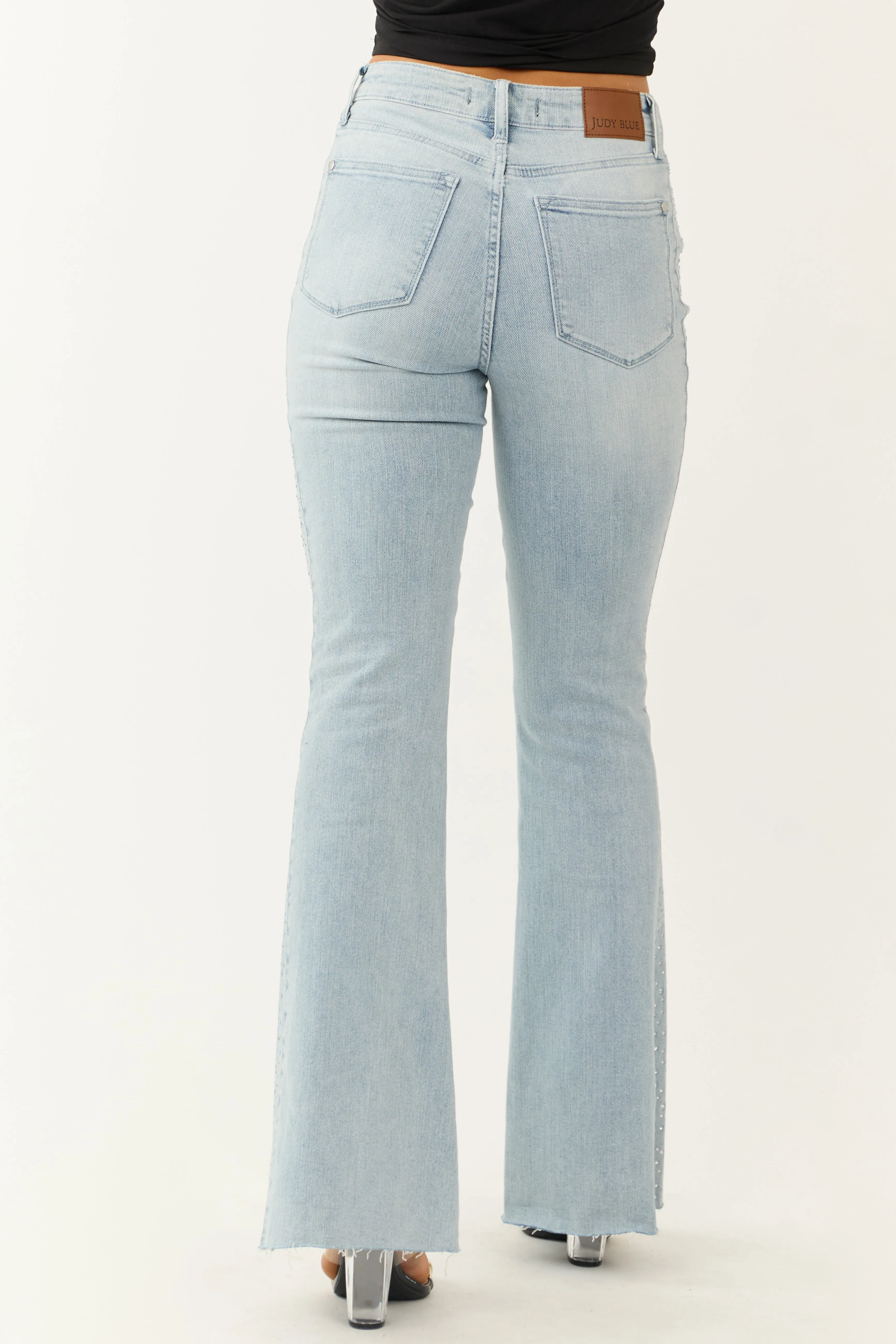 Judy Blue Light Wash Rhinestone Side Flare Jeans sold by Lime Lush product image thumbnail 4