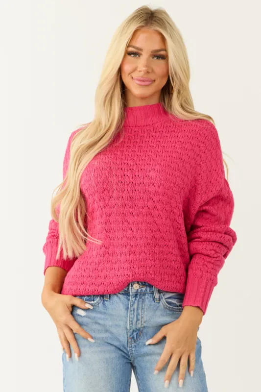 Raspberry Textured Knit High Neck Sweater sold by Lime Lush