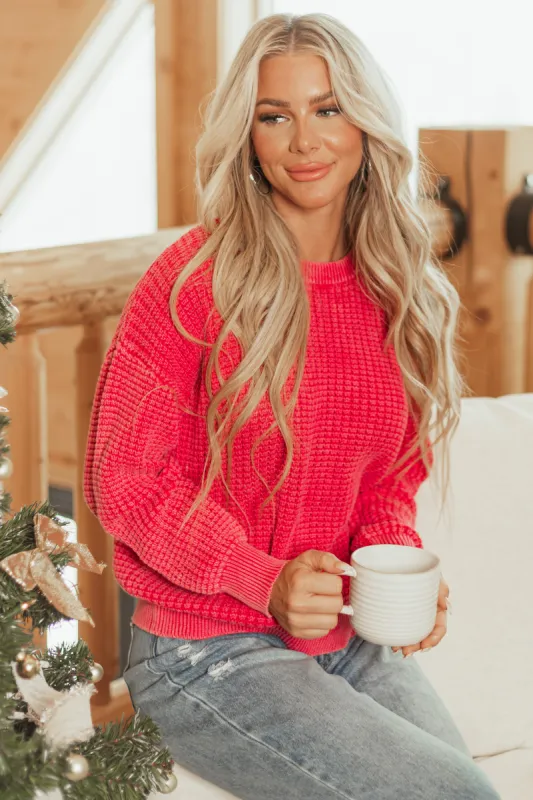 Raspberry Washed Textured Knit Sweater sold by Lime Lush