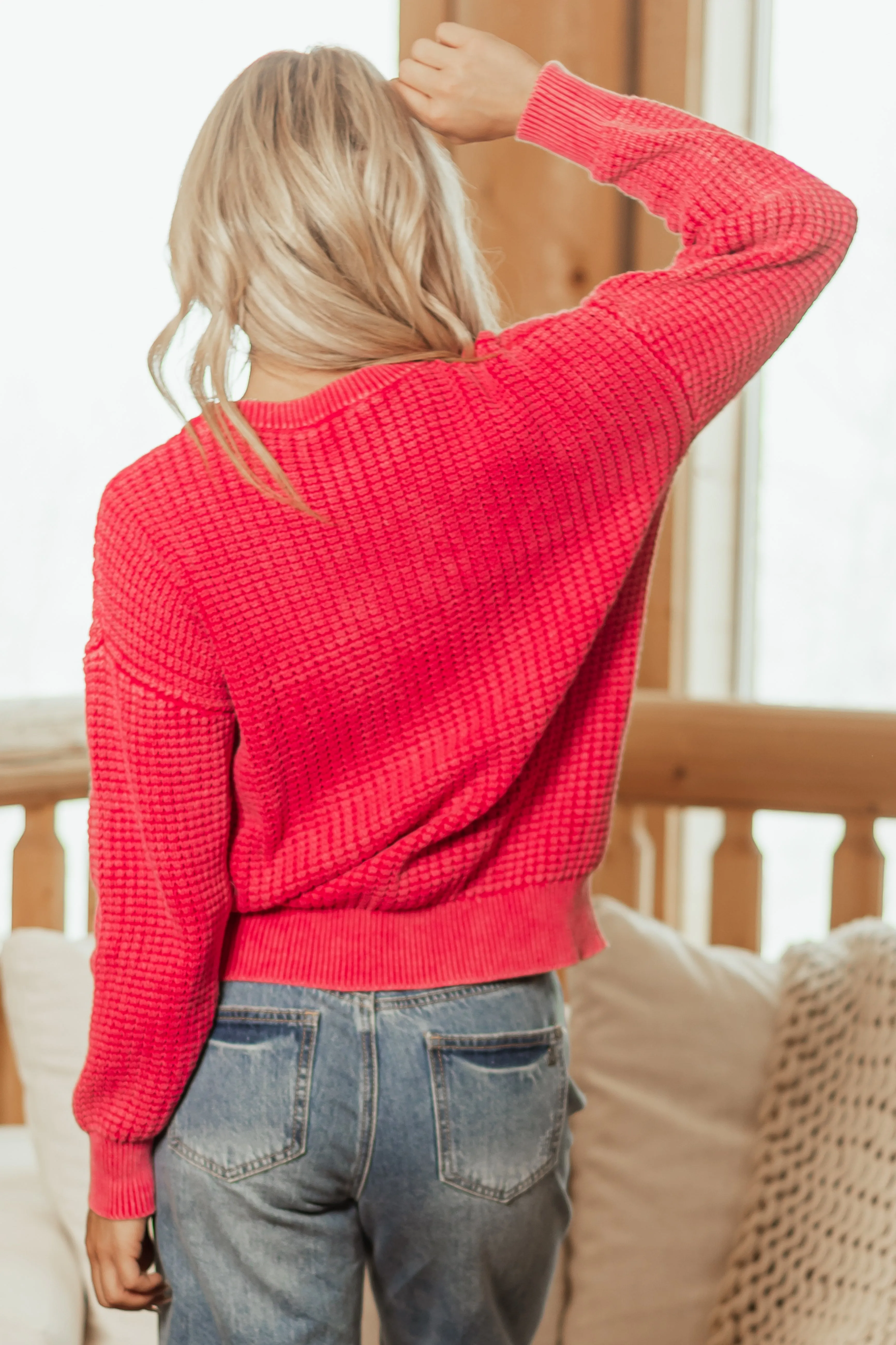 Raspberry Washed Textured Knit Sweater sold by Lime Lush product image thumbnail 5