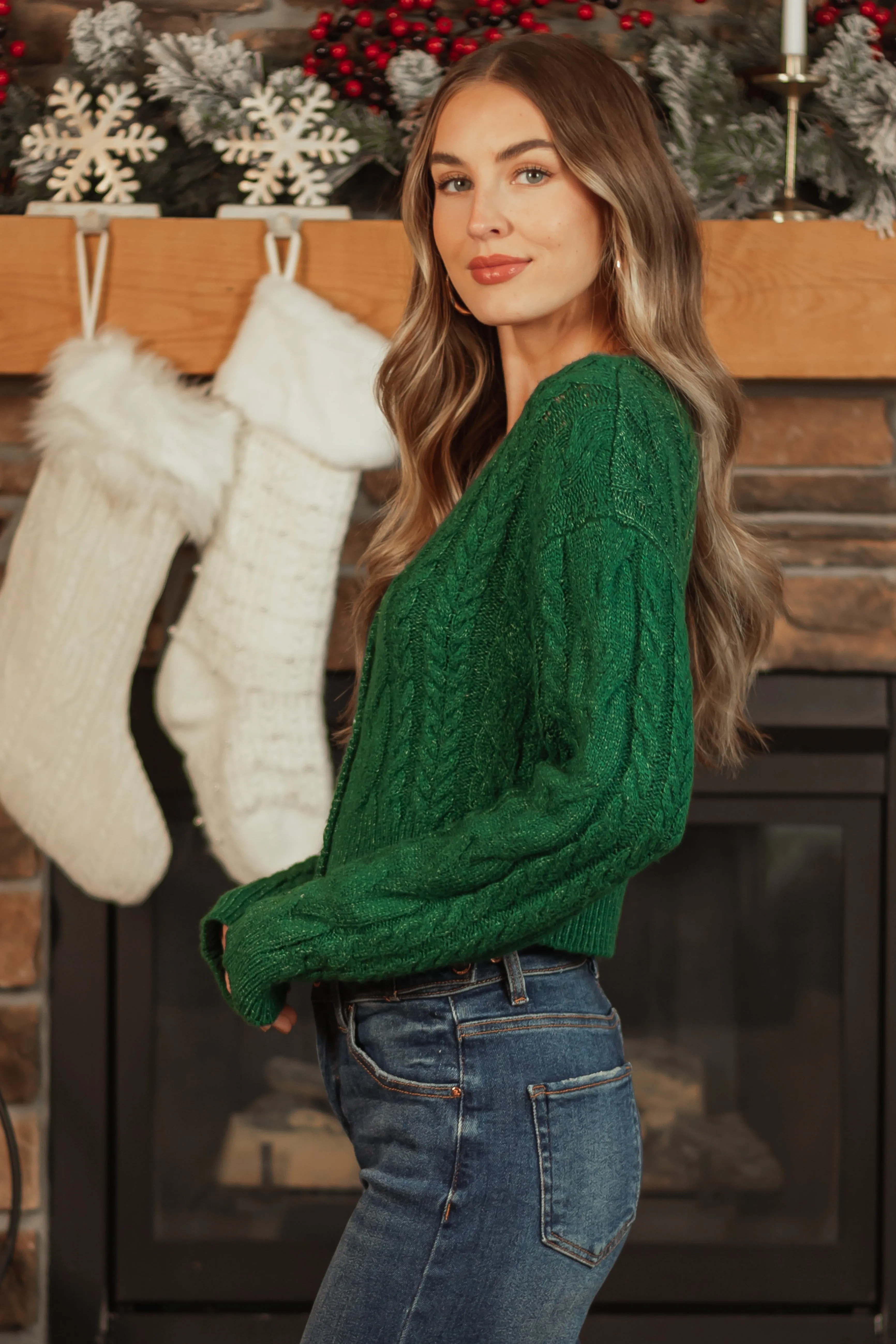 Hunter Green Button Down Cropped Cardigan sold by Lime Lush product image thumbnail 4