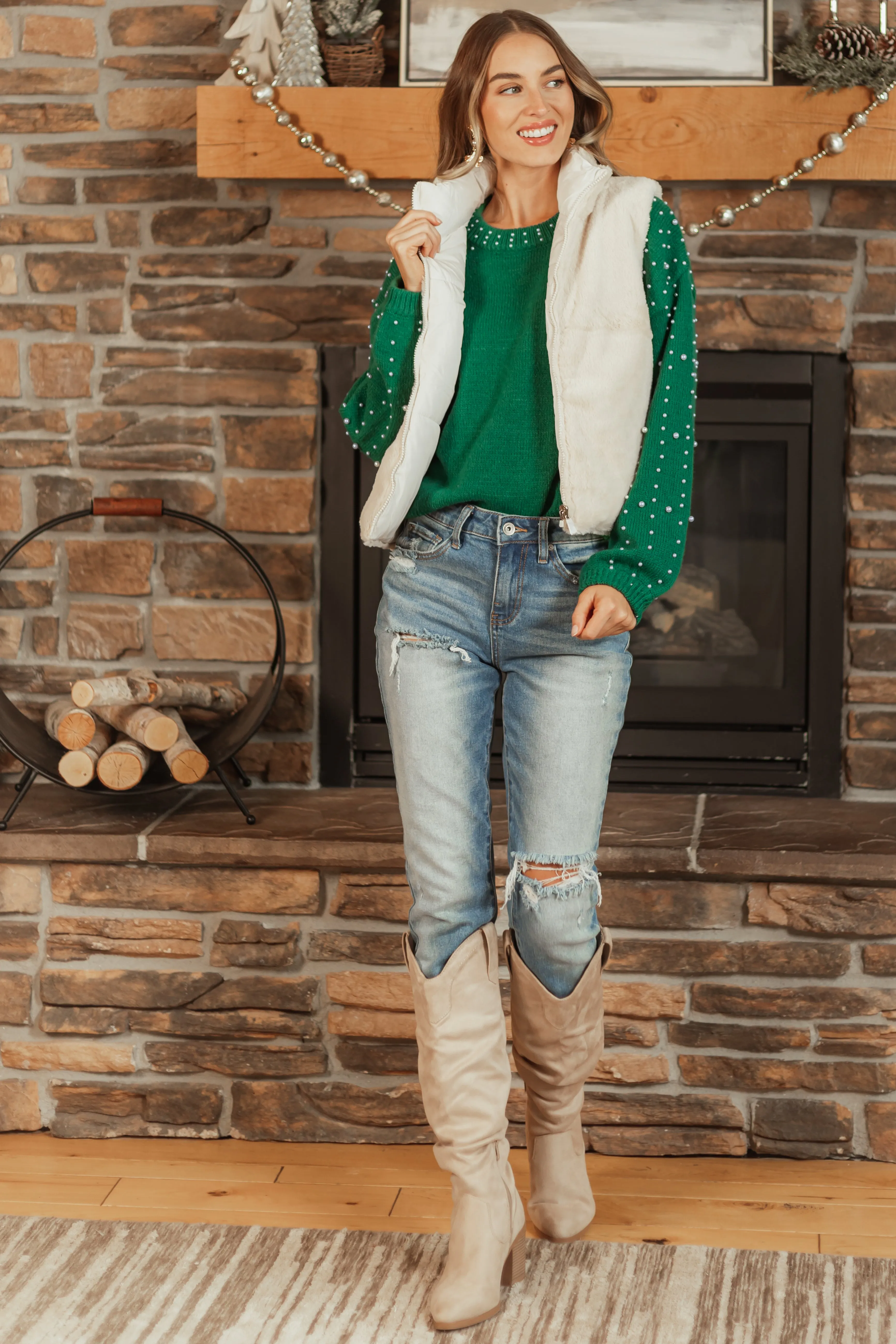 Champagne Reversible Faux Fur Quilted Zip Up Vest sold by Lime Lush product image thumbnail 3